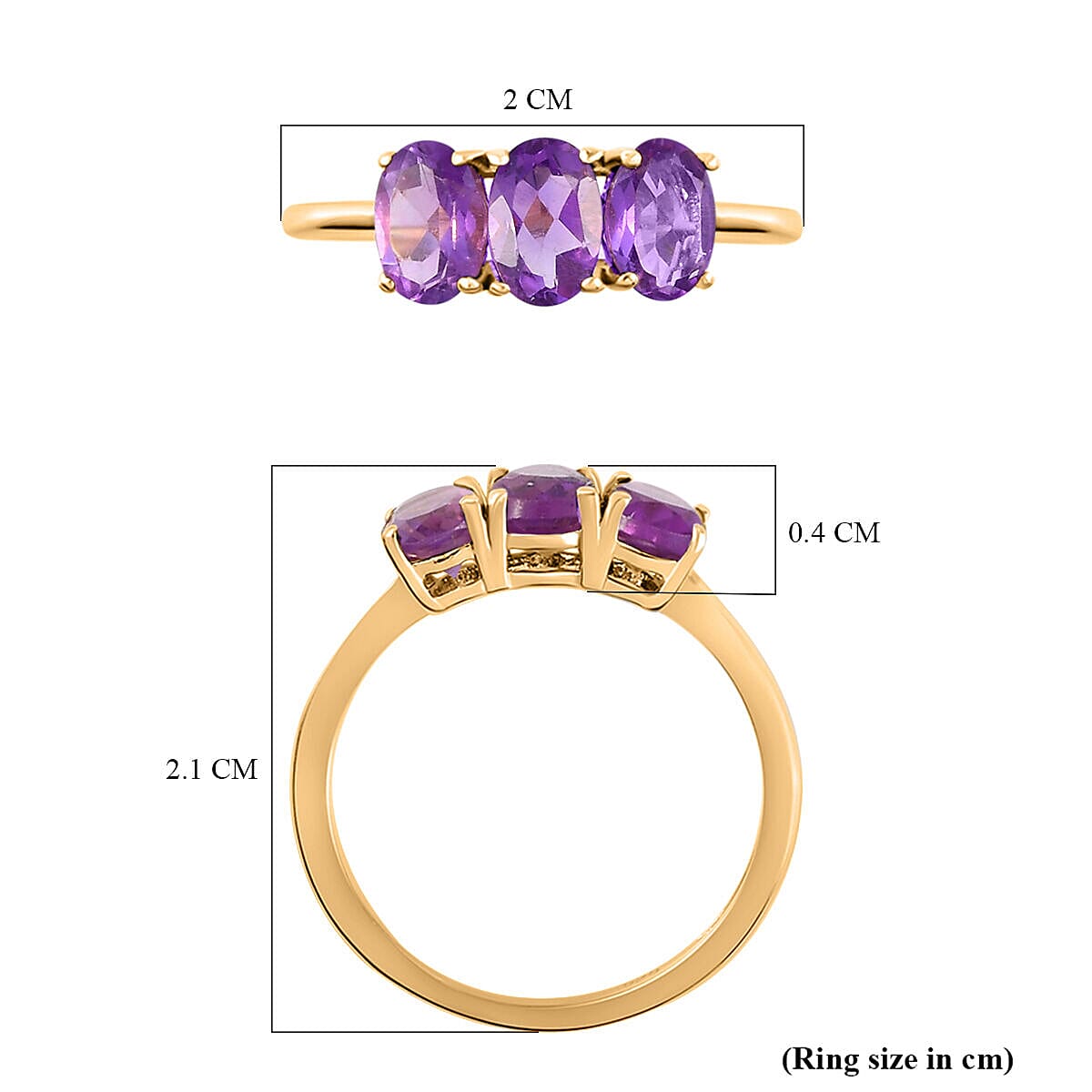 African Amethyst Trilogy Ring in 18K Vermeil Yellow Gold Over Sterling Silver 7442582 6