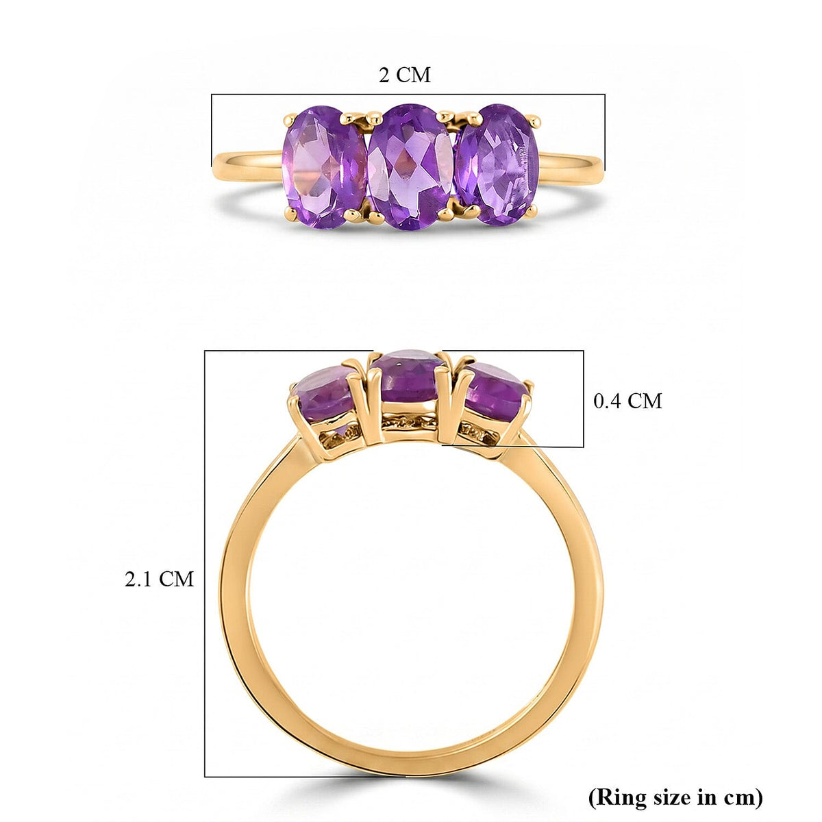 African Amethyst Trilogy Ring in 18K Vermeil Yellow Gold Over Sterling Silver 7442582 8