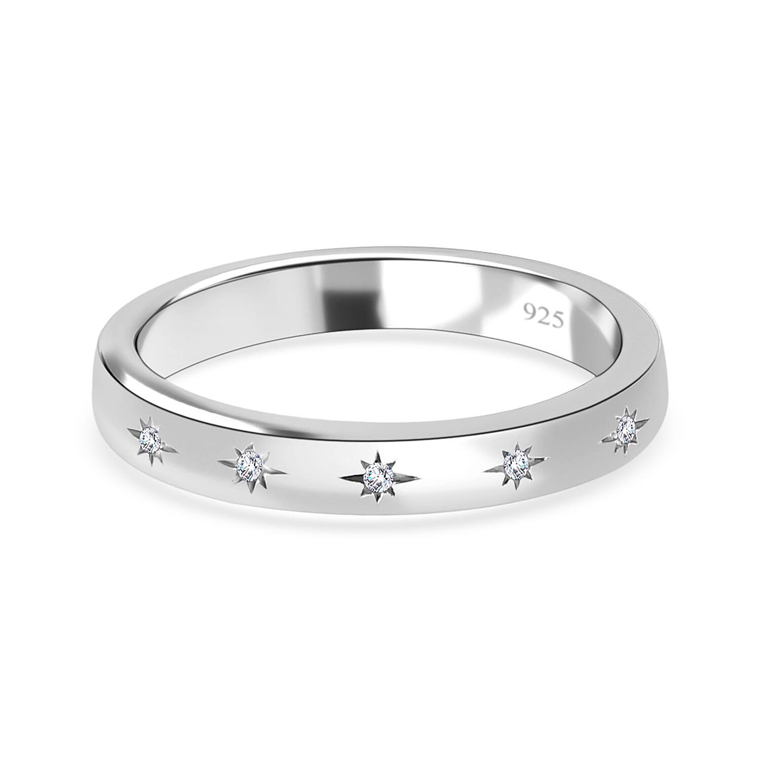 Diamond Flush Set Wedding Band Ring in Sterling Silver with Platinum Plating 7464930 0