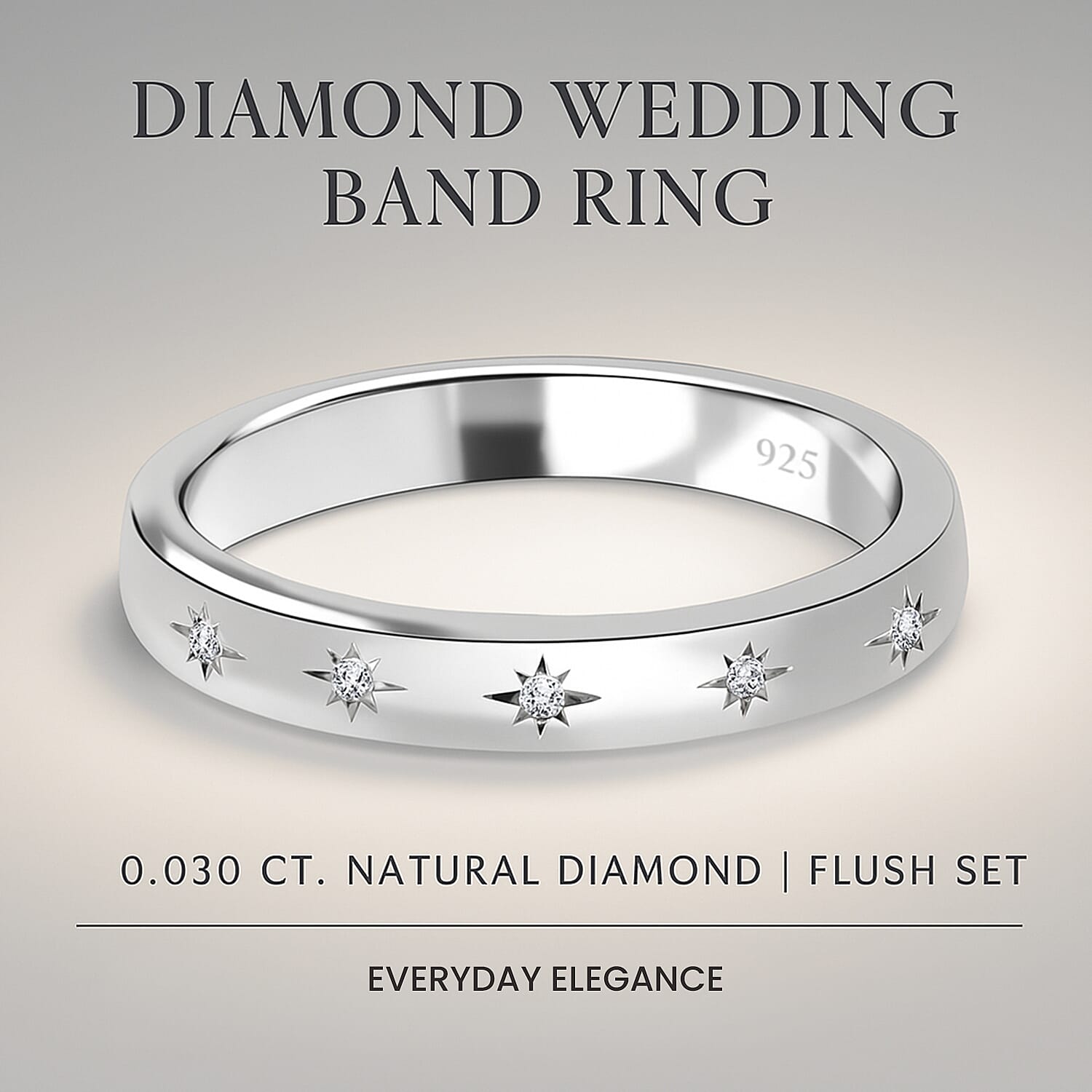 Diamond Flush Set Wedding Band Ring in Sterling Silver with Platinum Plating 7464930 1