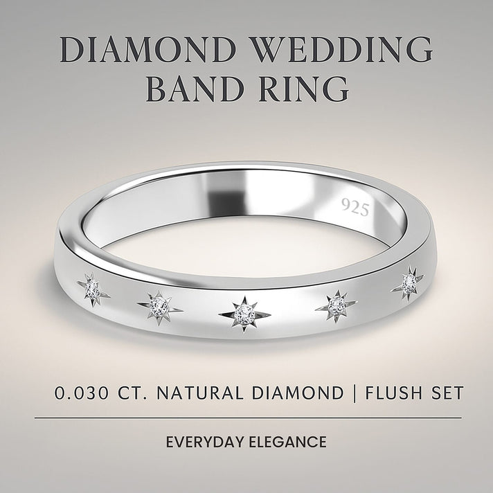Diamond Flush Set Wedding Band Ring in Sterling Silver with Platinum Plating 7464930 2