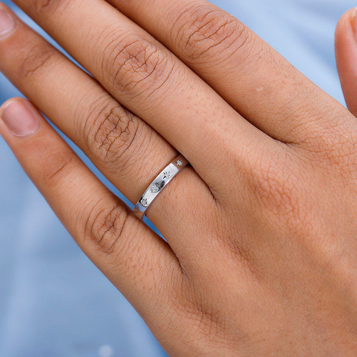 Diamond Flush Set Wedding Band Ring in Sterling Silver with Platinum Plating 7464930 3