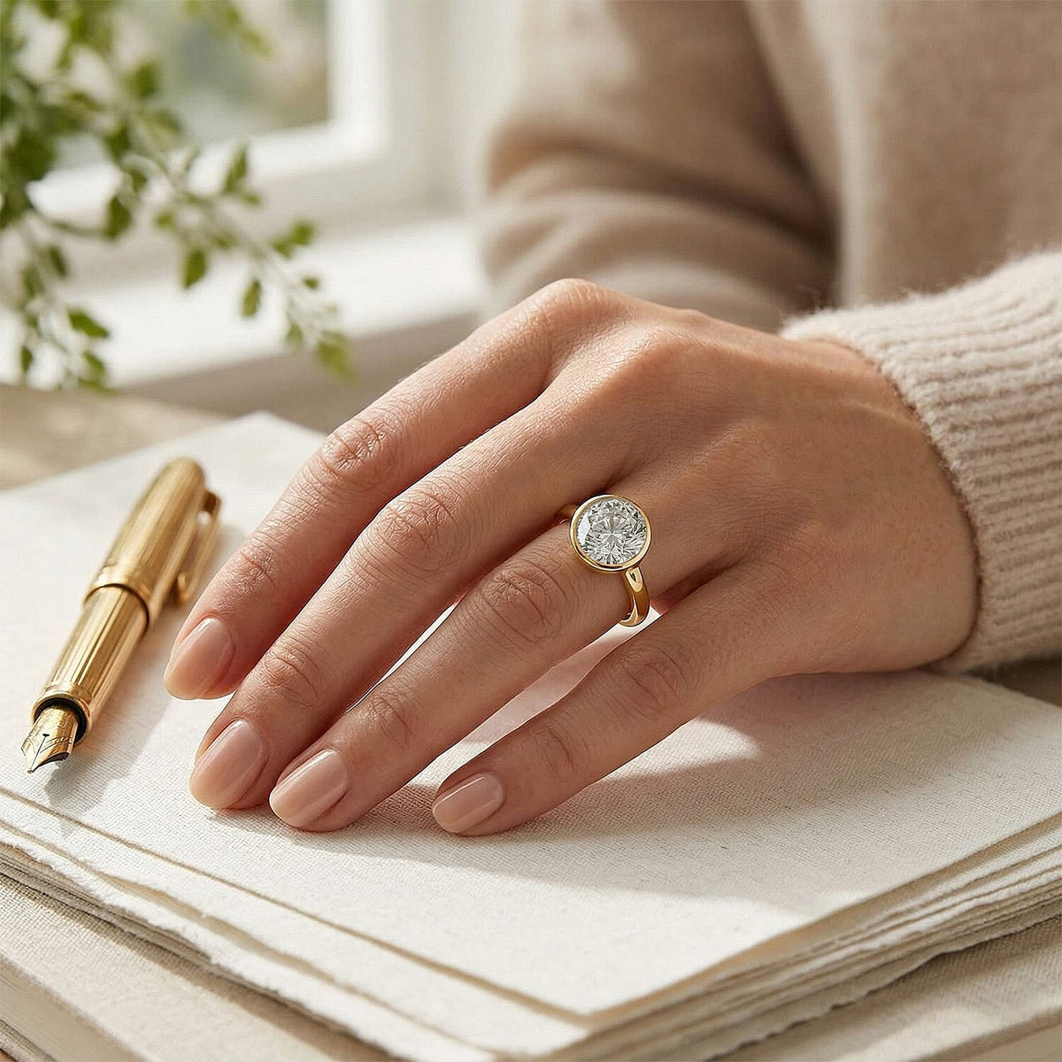 Moissanite Solitaire Ring in Sterling Silver with 18K Vermeil Yellow Gold 7486147 2