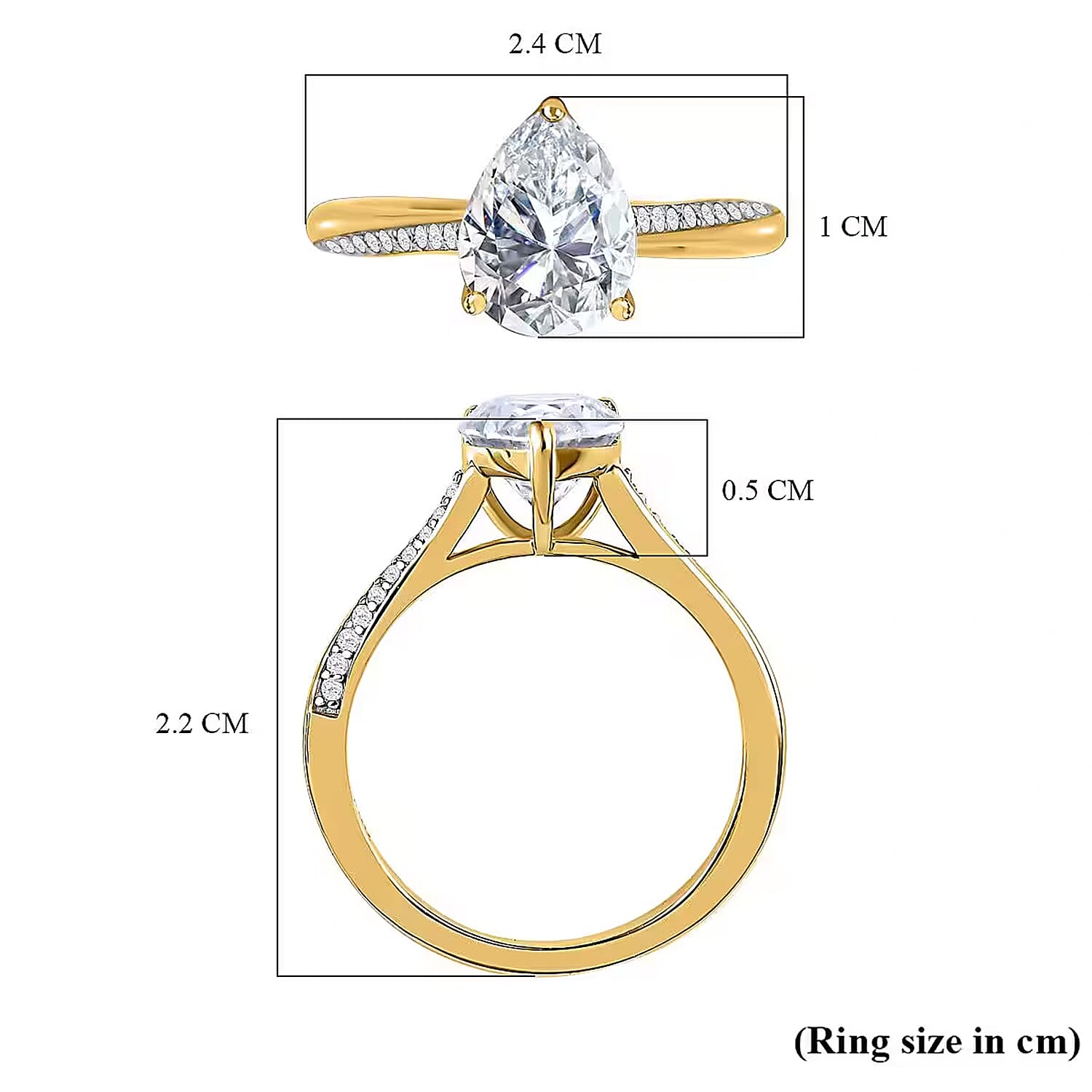 Royal Bali Collection - D'Joy Moissanite Pear Ring in 18K Vermeil Yellow Gold Plated Sterling Silver 1.90 Ct. 7487635 7