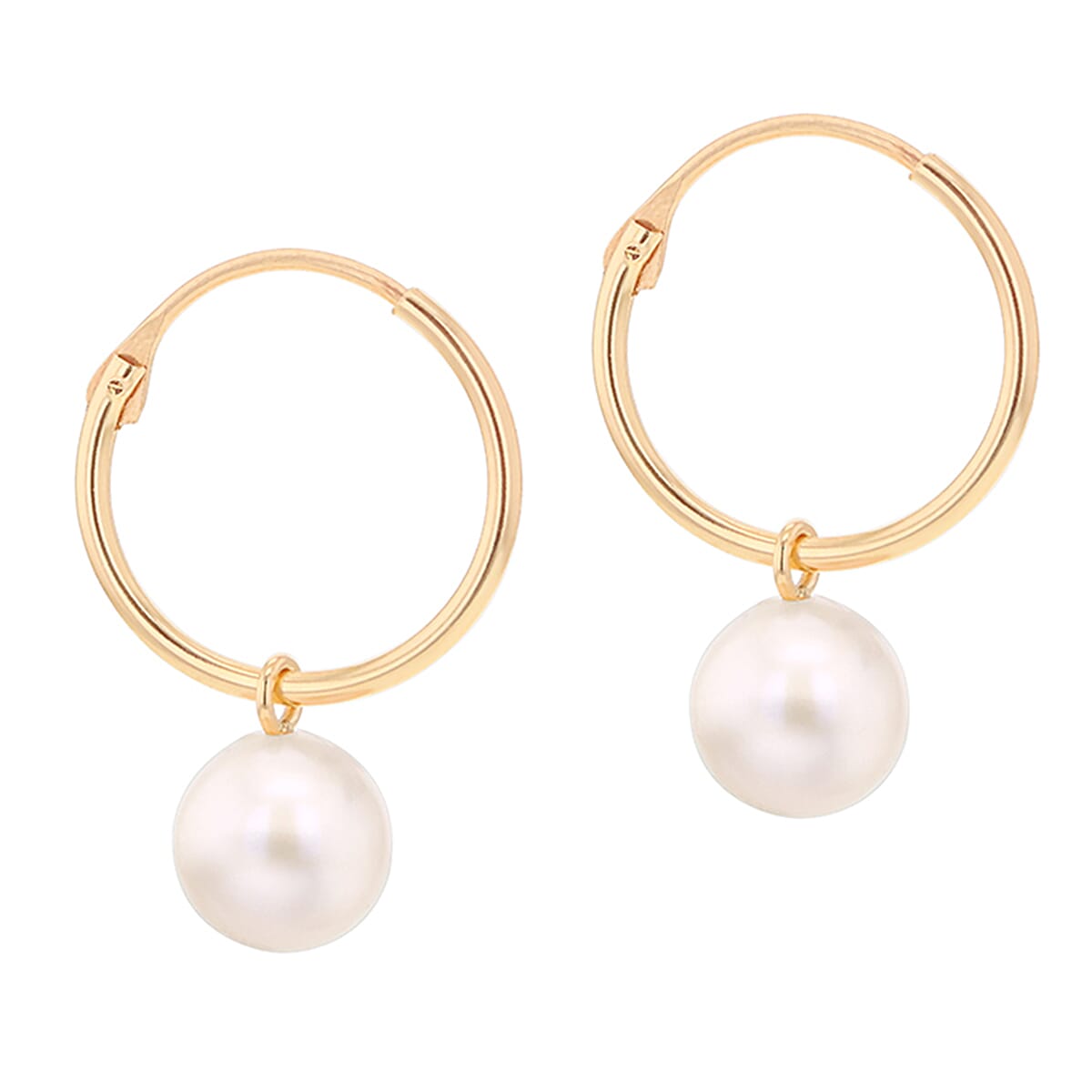 9K Yellow Gold Hoop Earring with Pearl Bead 7488827 4