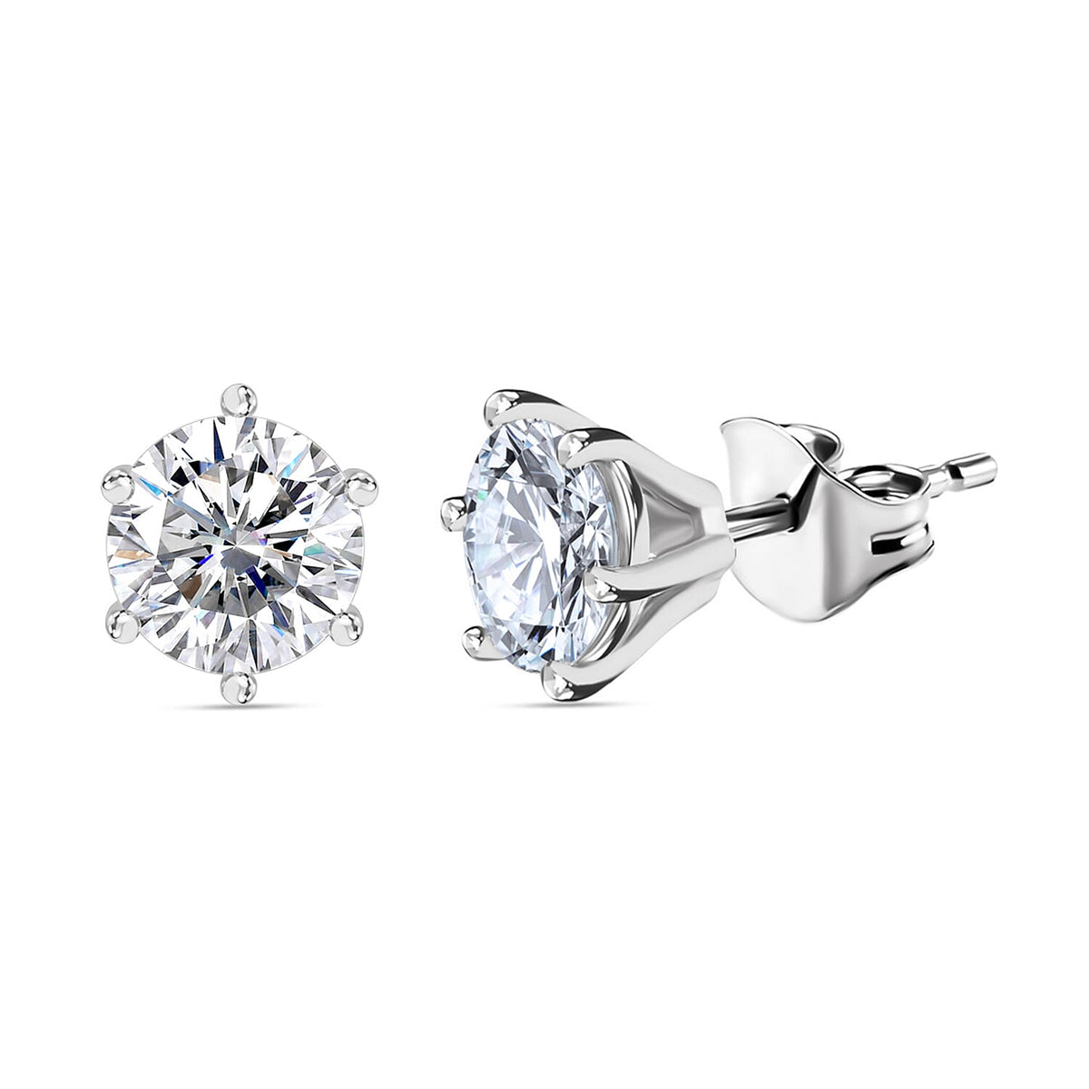 Moissanite Solitaire Stud Push Post Earring in Platinum Overlay Sterling Silver 1.886 Ct 7515603 0