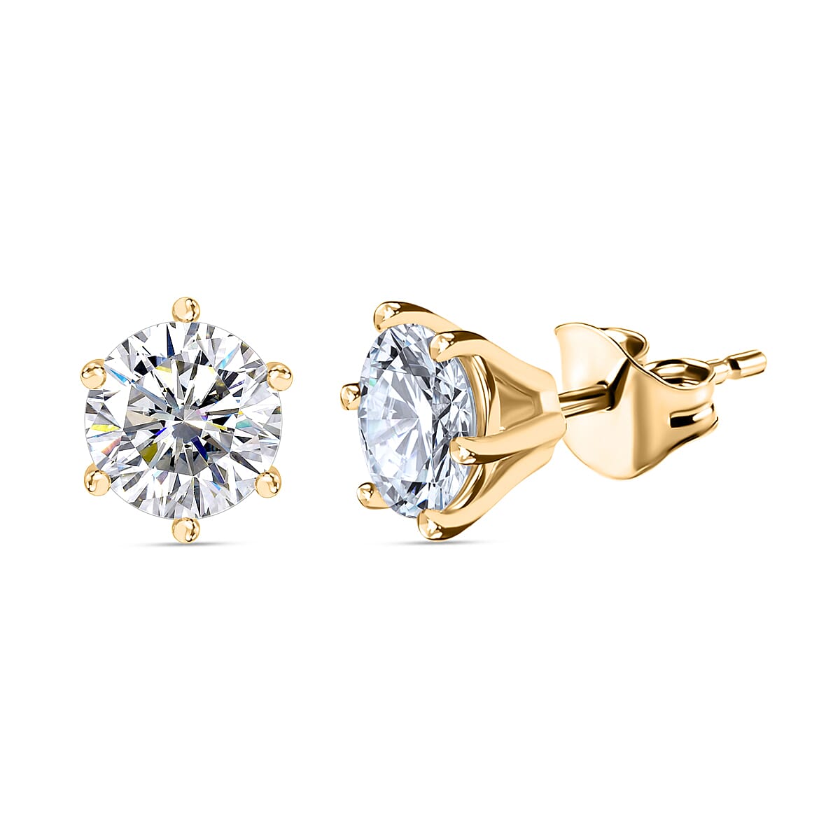 Moissanite Solitaire Stud Push Post Earring in Platinum Overlay Sterling Silver 1.886 Ct 7515605 0