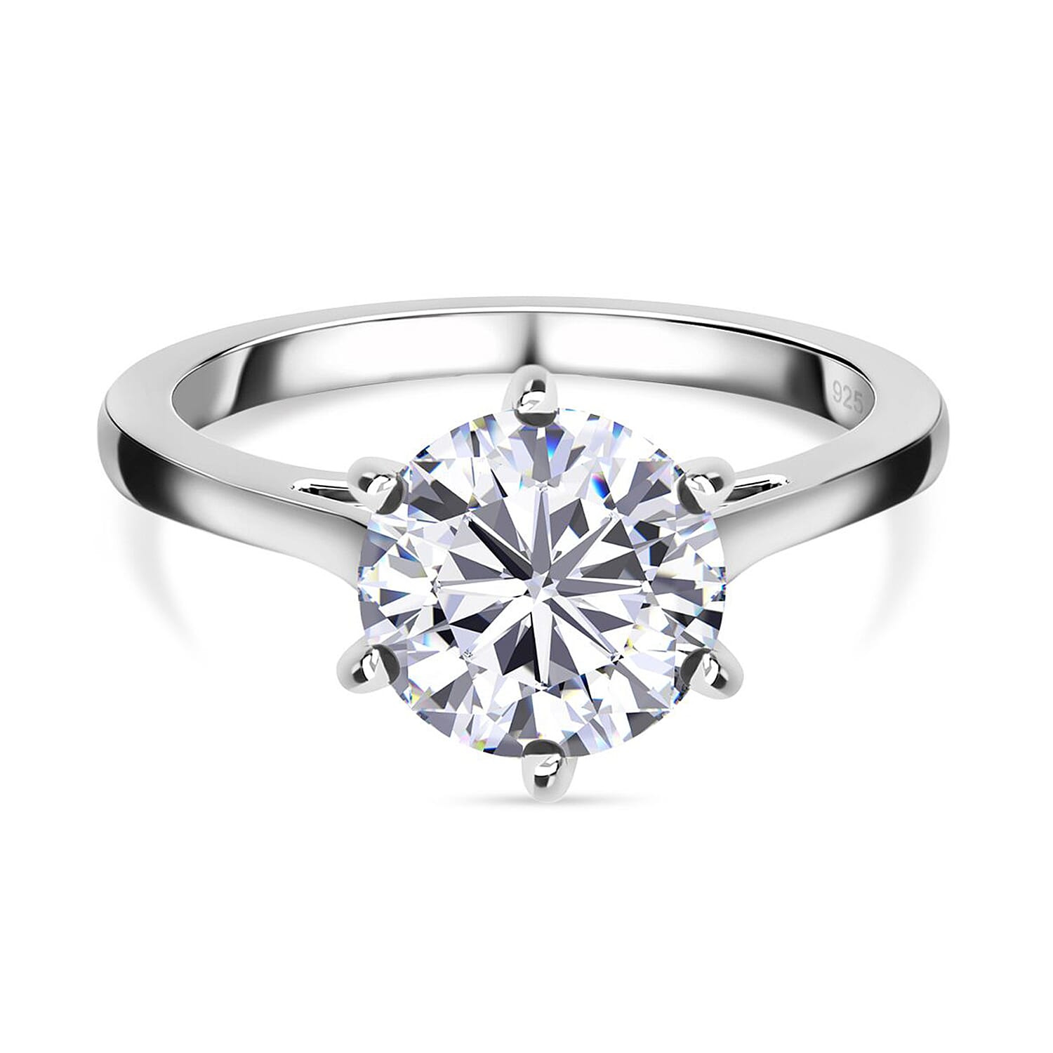 D'Joy 2 Ct. Moissanite Round-Cut Solitaire Ring in Platinum Overlay Sterling Silver 7515607 0