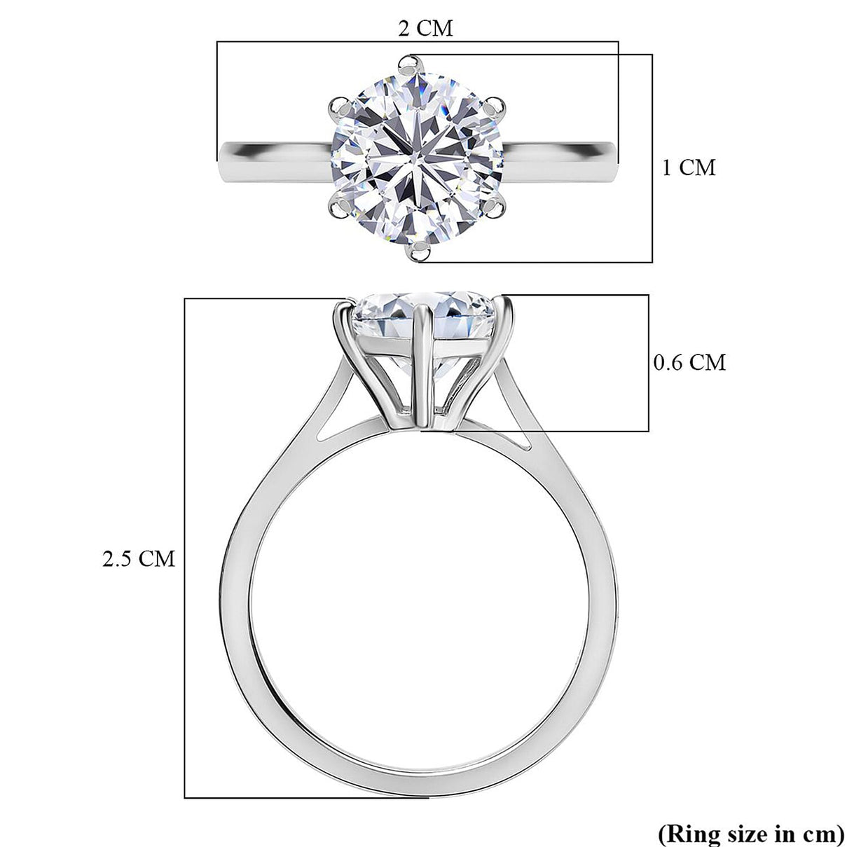 D'Joy 2 Ct. Moissanite Round-Cut Solitaire Ring in Platinum Overlay Sterling Silver 7515607 7