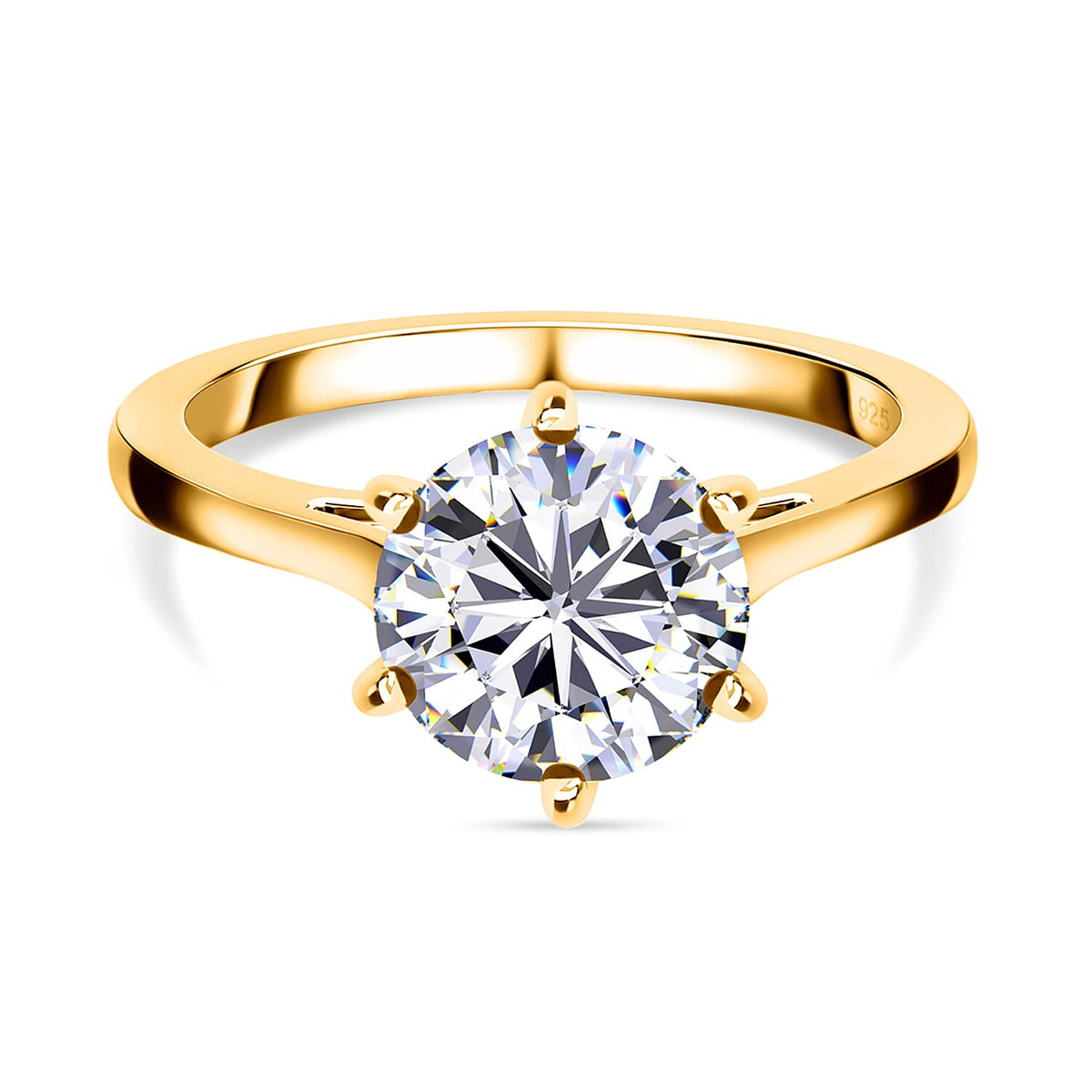 D'Joy 2 Ct. Moissanite Round-Cut Solitaire Ring in 18K Vermeil Yellow Gold Plated Sterling Silver 7515634 0