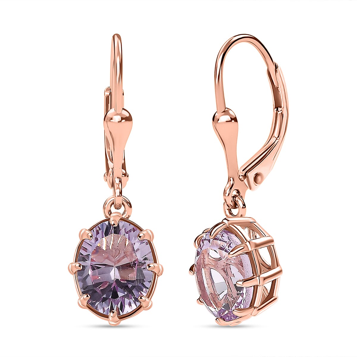 D'Joy - Rose De France Amethyst Solitaire Earrings with Lever Back in Rose Gold Plated Sterling Silver 3.10 Ct. 7519985 0