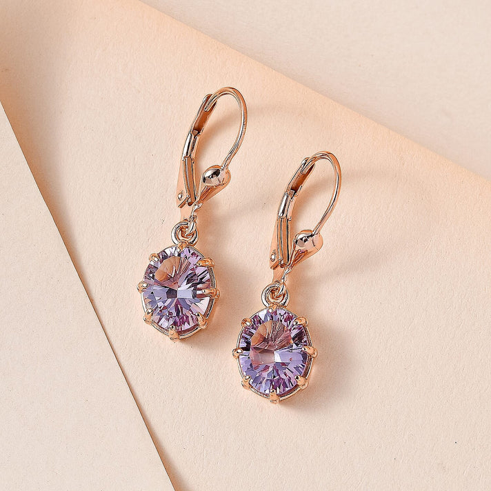 D'Joy - Rose De France Amethyst Solitaire Earrings with Lever Back in Rose Gold Plated Sterling Silver 3.10 Ct. 7519985 2