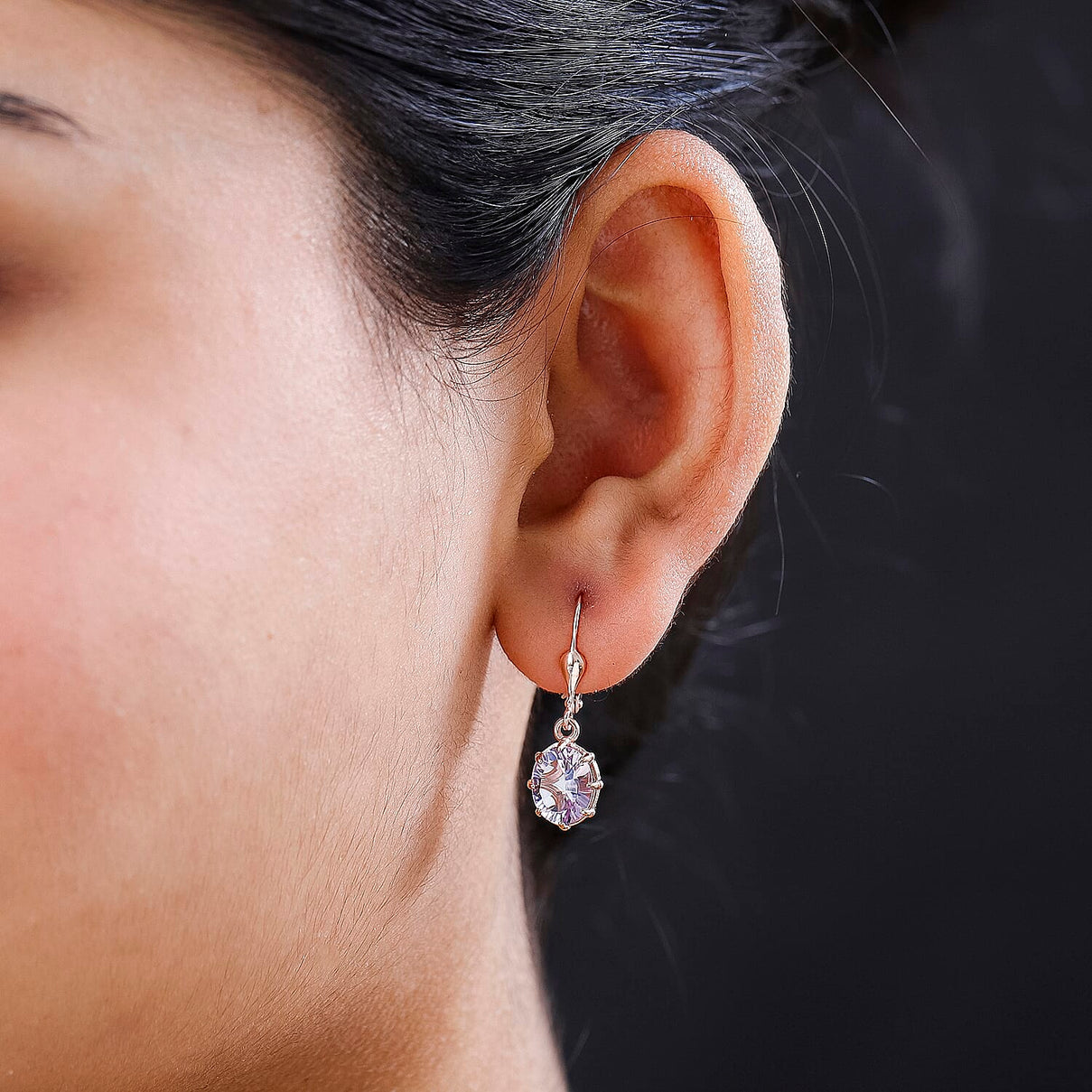 D'Joy - Rose De France Amethyst Solitaire Earrings with Lever Back in Rose Gold Plated Sterling Silver 3.10 Ct. 7519985 3