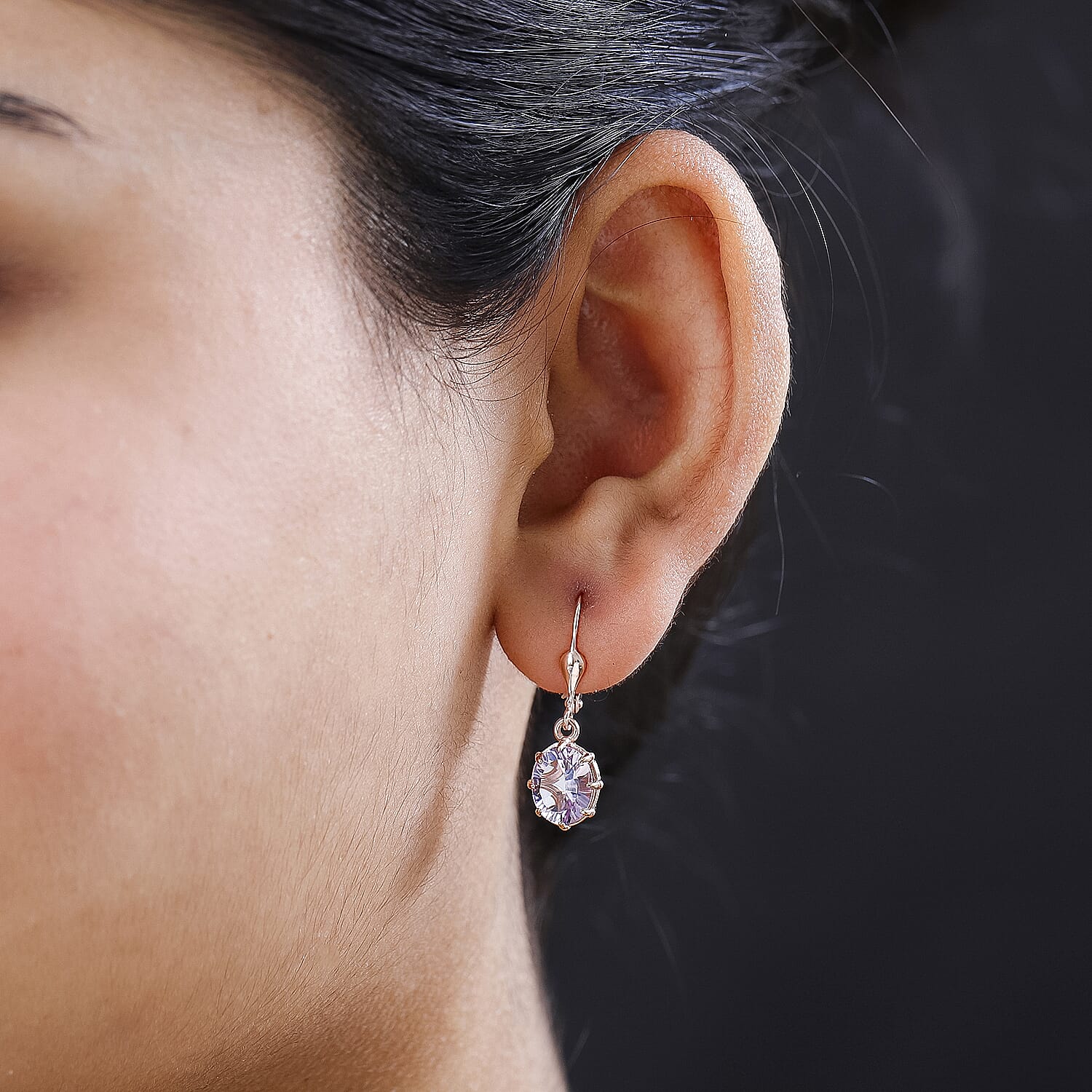 D'Joy - Rose De France Amethyst Solitaire Earrings with Lever Back in Rose Gold Plated Sterling Silver 3.10 Ct. 7519985 3