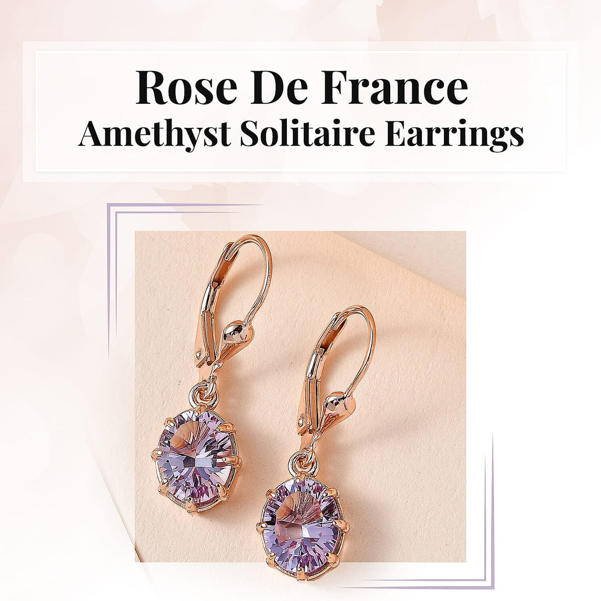 D'Joy - Rose De France Amethyst Solitaire Earrings with Lever Back in Rose Gold Plated Sterling Silver 3.10 Ct. 7519985 4