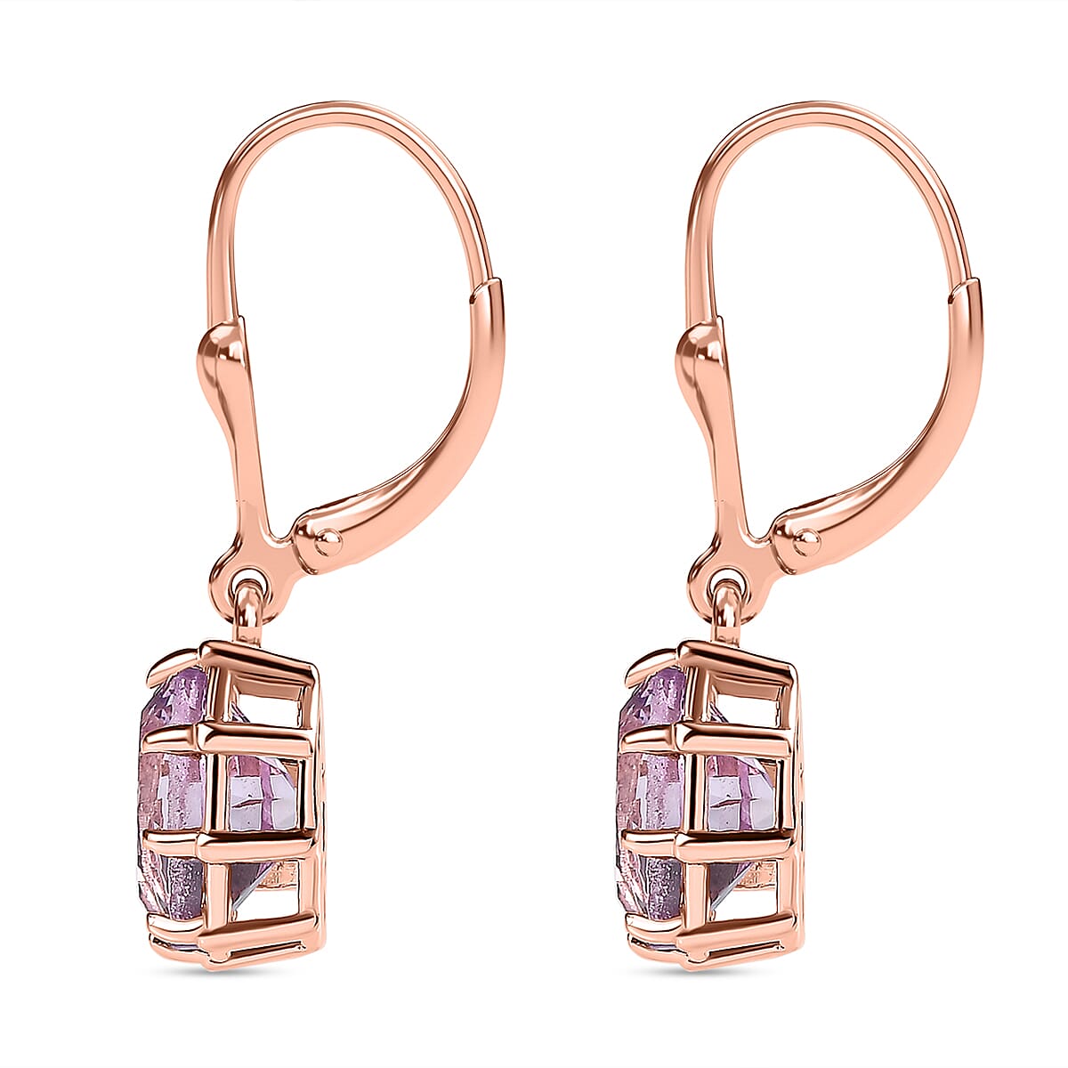 D'Joy - Rose De France Amethyst Solitaire Earrings with Lever Back in Rose Gold Plated Sterling Silver 3.10 Ct. 7519985 7