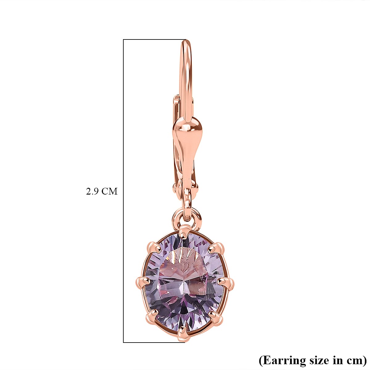 D'Joy - Rose De France Amethyst Solitaire Earrings with Lever Back in Rose Gold Plated Sterling Silver 3.10 Ct. 7519985 8
