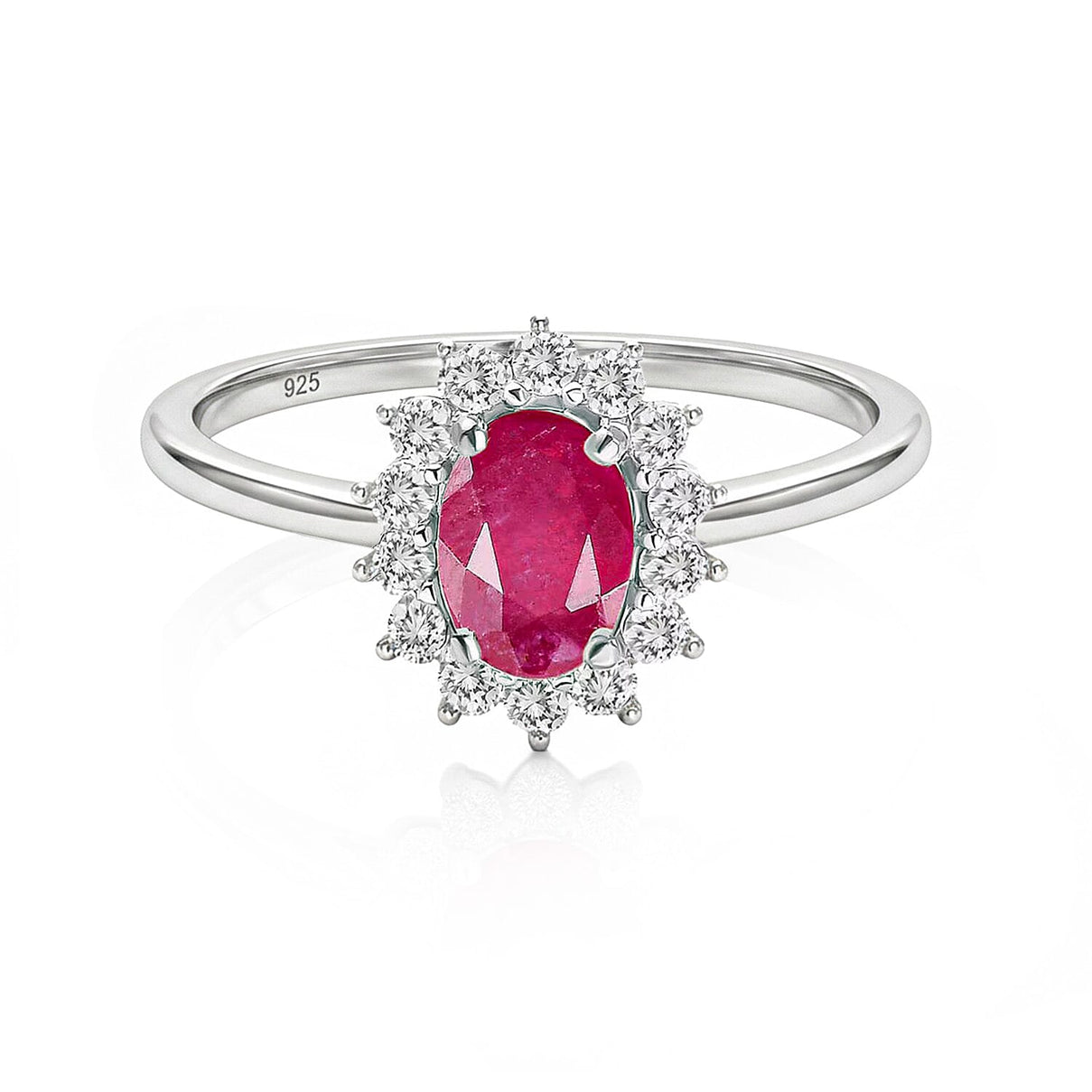 Halo African Ruby with Natural Cambodian Zircon Ring in Platinum Plated Sterling Silver 1.63 Ct. 7528222 0