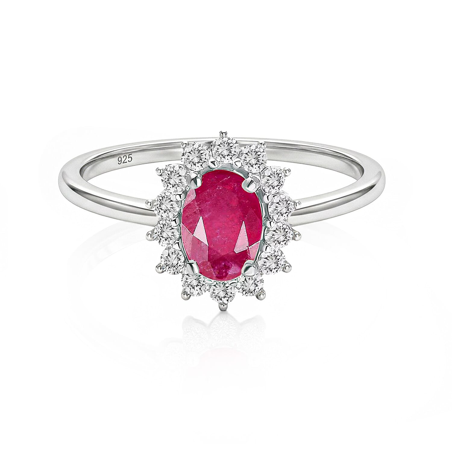 Halo African Ruby with Natural Cambodian Zircon Ring in Platinum Plated Sterling Silver 1.63 Ct. 7528222 0