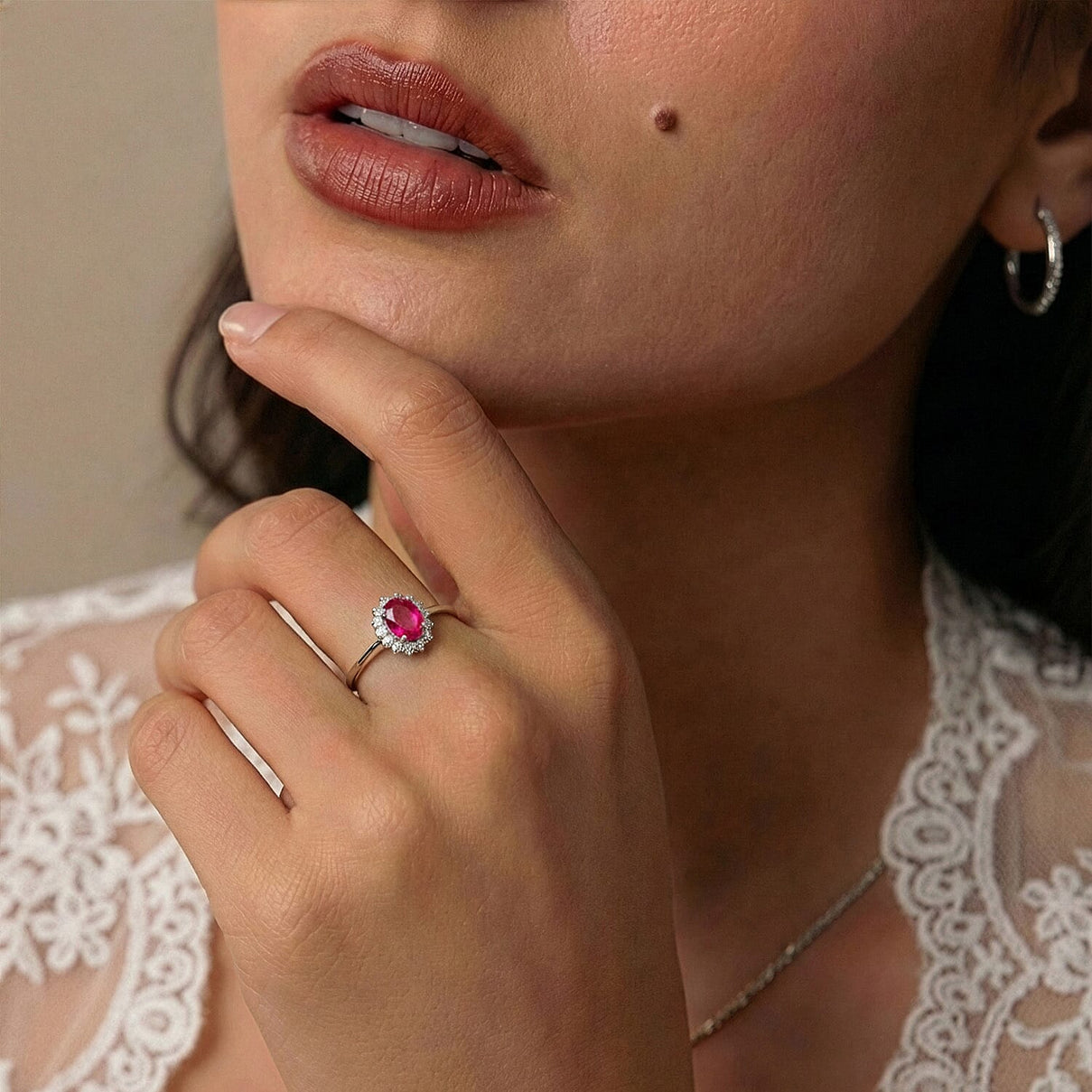 Halo African Ruby with Natural Cambodian Zircon Ring in Platinum Plated Sterling Silver 1.63 Ct. 7528222 2