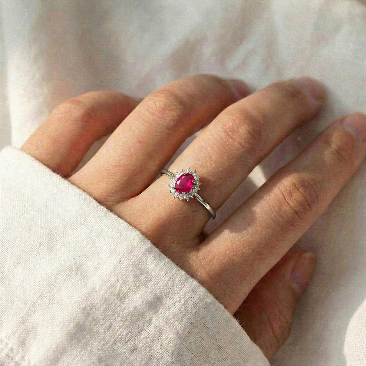 Halo African Ruby with Natural Cambodian Zircon Ring in Platinum Plated Sterling Silver 1.63 Ct. 7528222 5