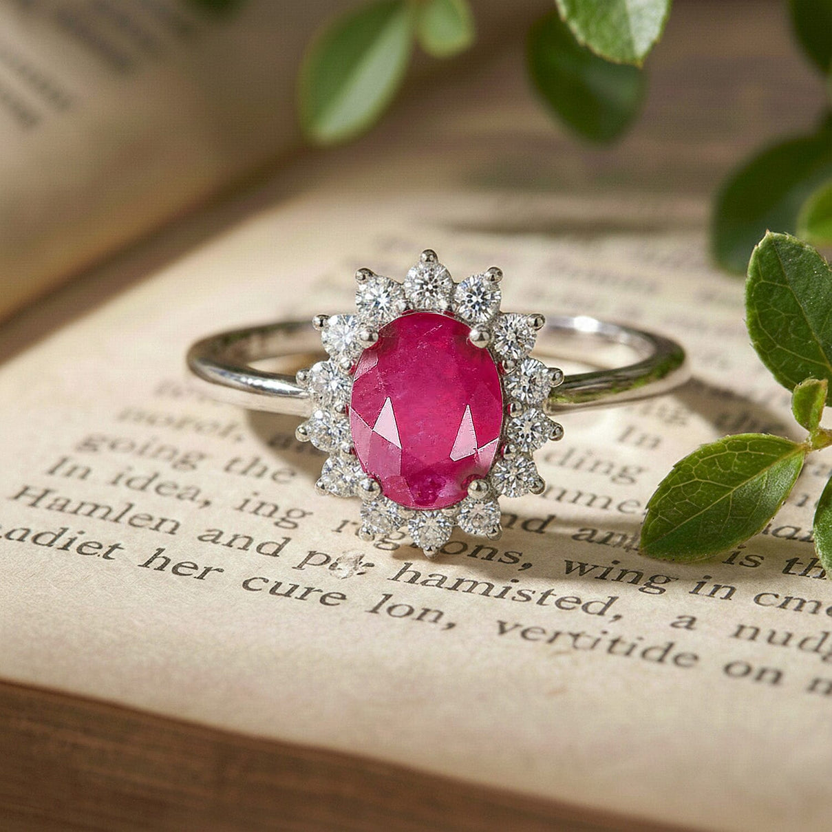 Halo African Ruby with Natural Cambodian Zircon Ring in Platinum Plated Sterling Silver 1.63 Ct. 7528222 6