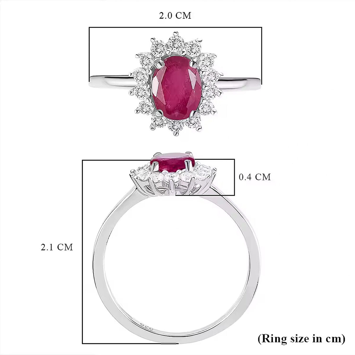 Halo African Ruby with Natural Cambodian Zircon Ring in Platinum Plated Sterling Silver 1.63 Ct. 7528222 8
