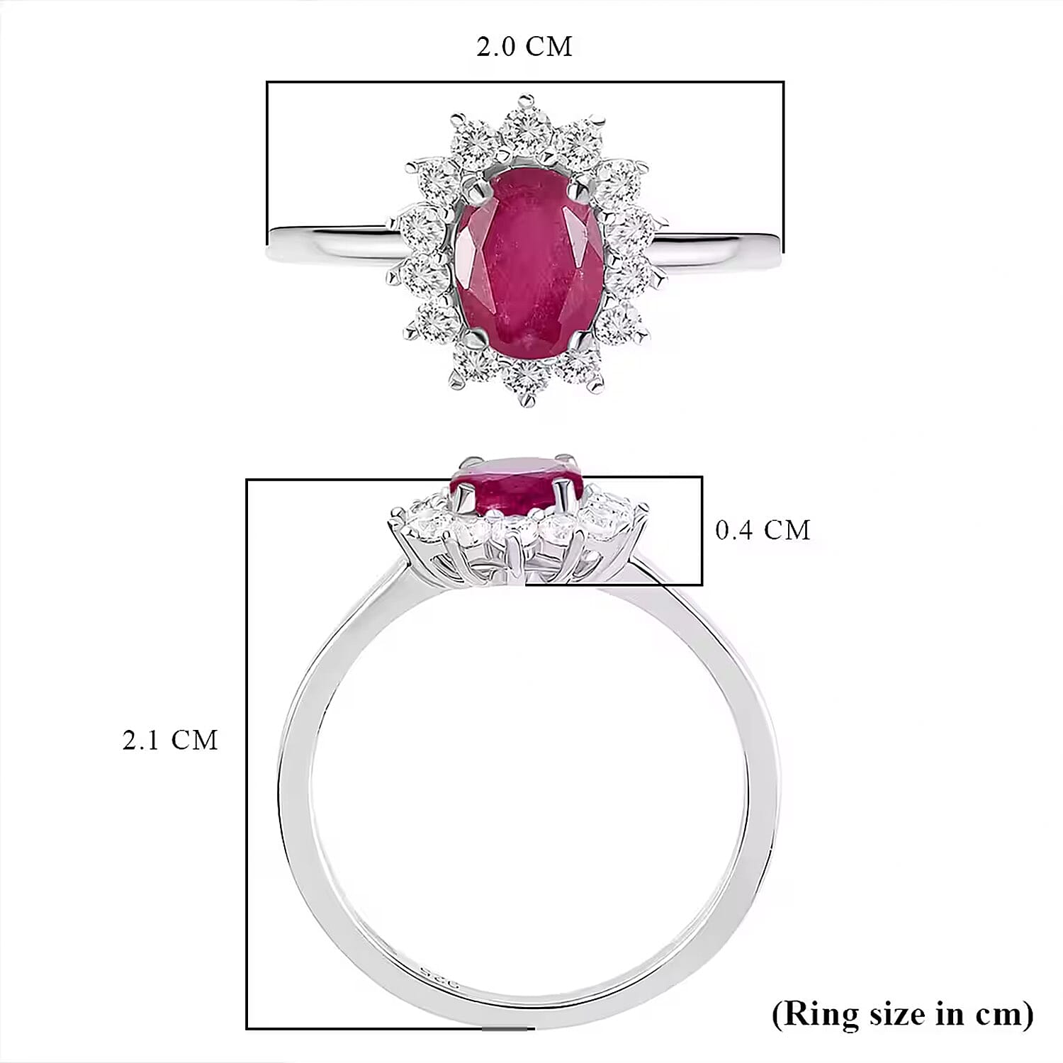 Halo African Ruby with Natural Cambodian Zircon Ring in Platinum Plated Sterling Silver 1.63 Ct. 7528222 8