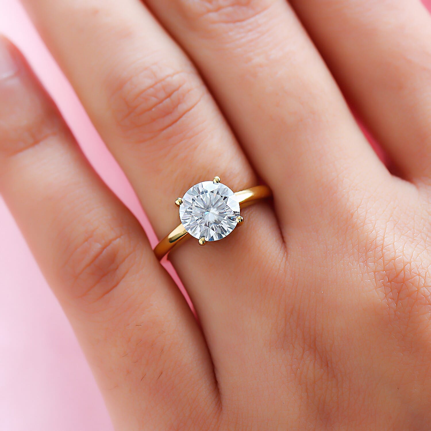 Moissanite Round Solitaire Engagenent Ring in 18K Vermeil Yellow Gold Plated Sterling Silver 2.0 Ct. 7542088 2