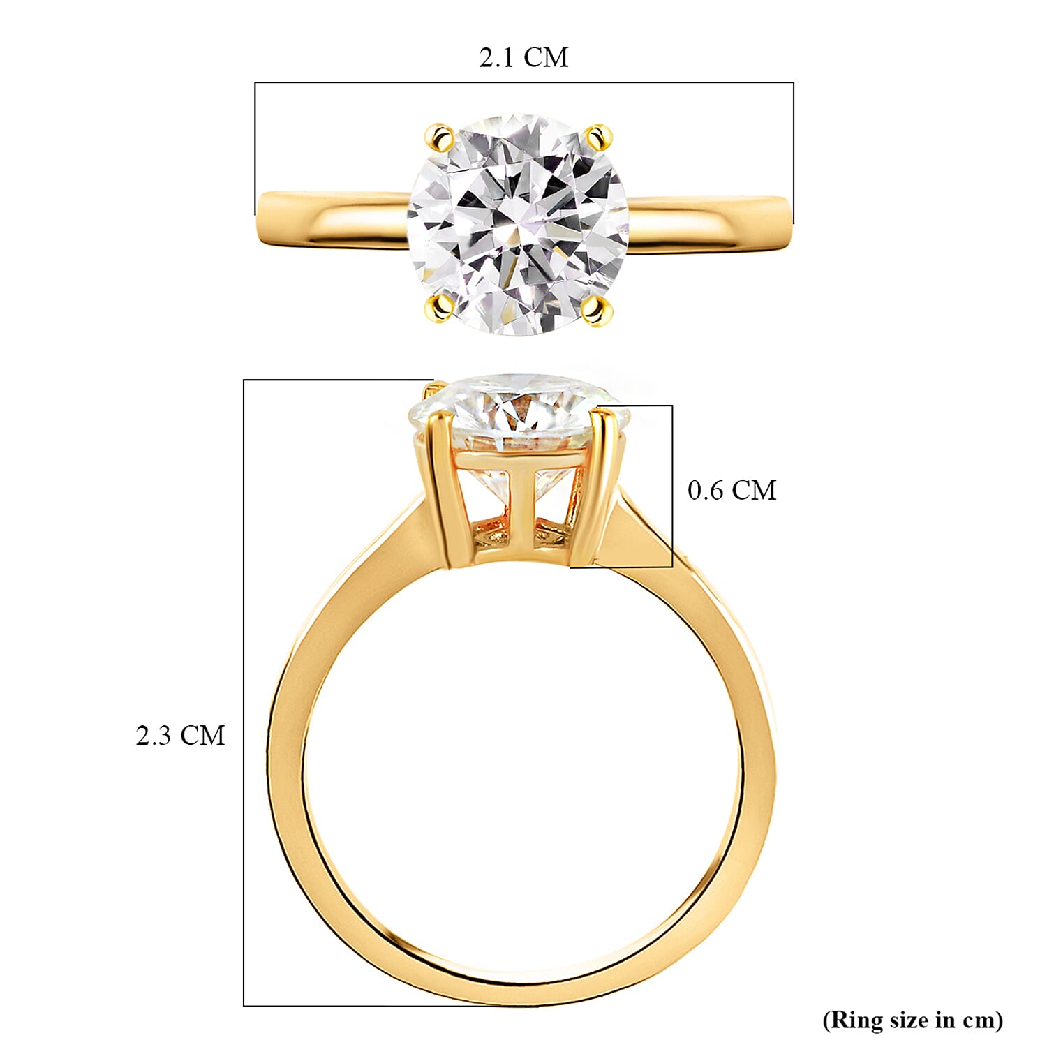 Moissanite Round Solitaire Engagenent Ring in 18K Vermeil Yellow Gold Plated Sterling Silver 2.0 Ct. 7542088 7