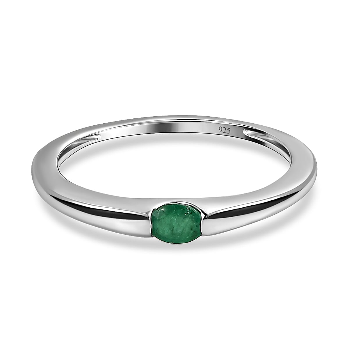 Emerald Solitaire Ring in Platinum Overlay Sterling Silver 7548671 0