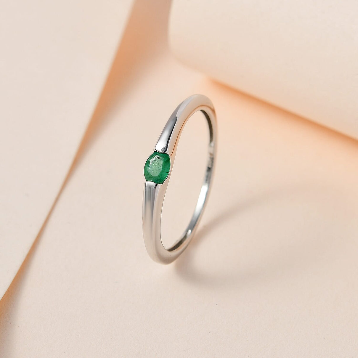 Emerald Solitaire Ring in Platinum Overlay Sterling Silver 7548671 2