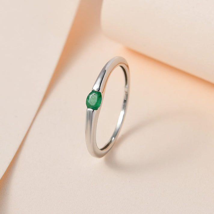 Emerald Solitaire Ring in Platinum Overlay Sterling Silver 7548671 2