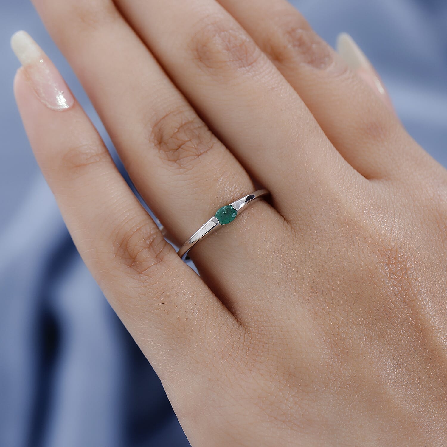 Emerald Solitaire Ring in Platinum Overlay Sterling Silver 7548671 3