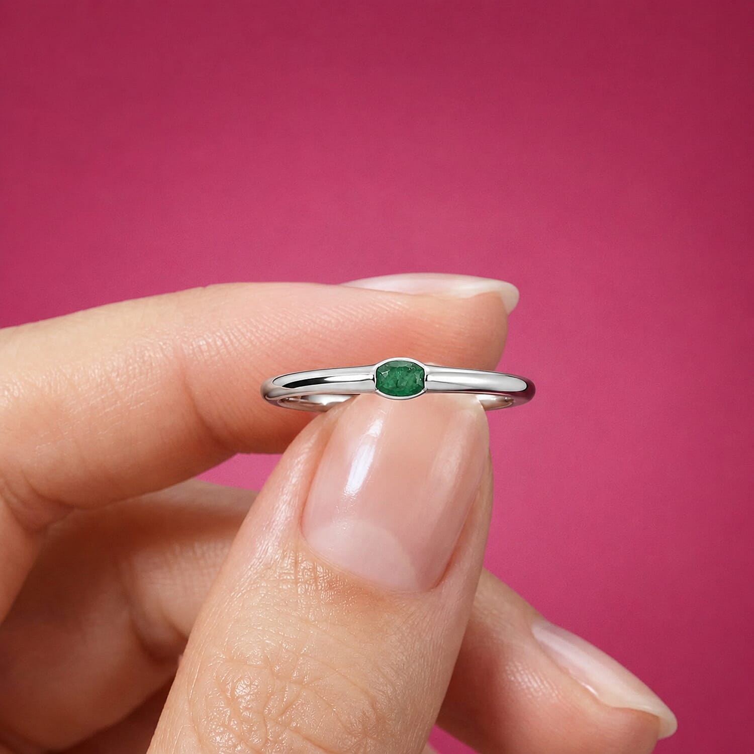 Emerald Solitaire Ring in Platinum Overlay Sterling Silver 7548671 7