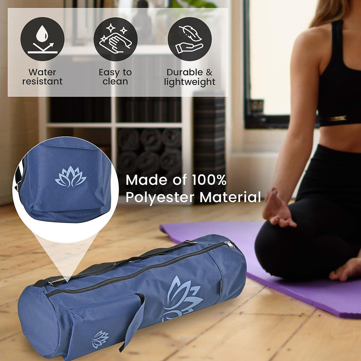 Soul Smart Lotus Printed Yoga Mat Bag - Navy and Light Blue 7558908 2
