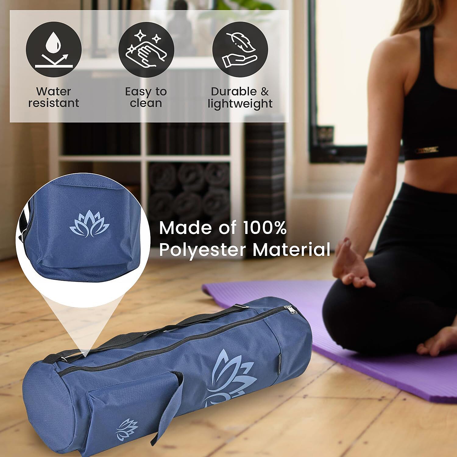 Soul Smart Lotus Printed Yoga Mat Bag - Navy and Light Blue 7558908 2