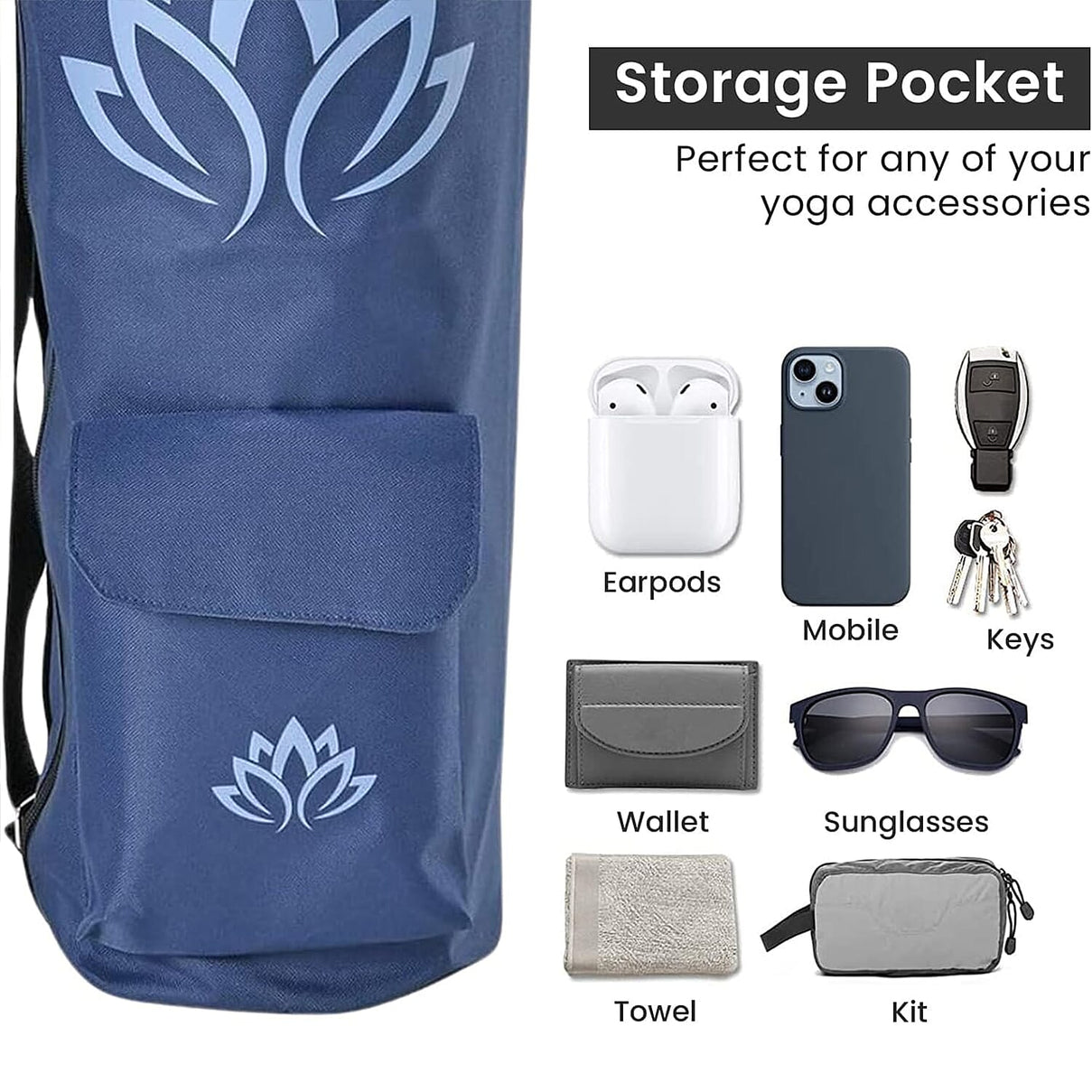Soul Smart Lotus Printed Yoga Mat Bag - Navy and Light Blue 7558908 3