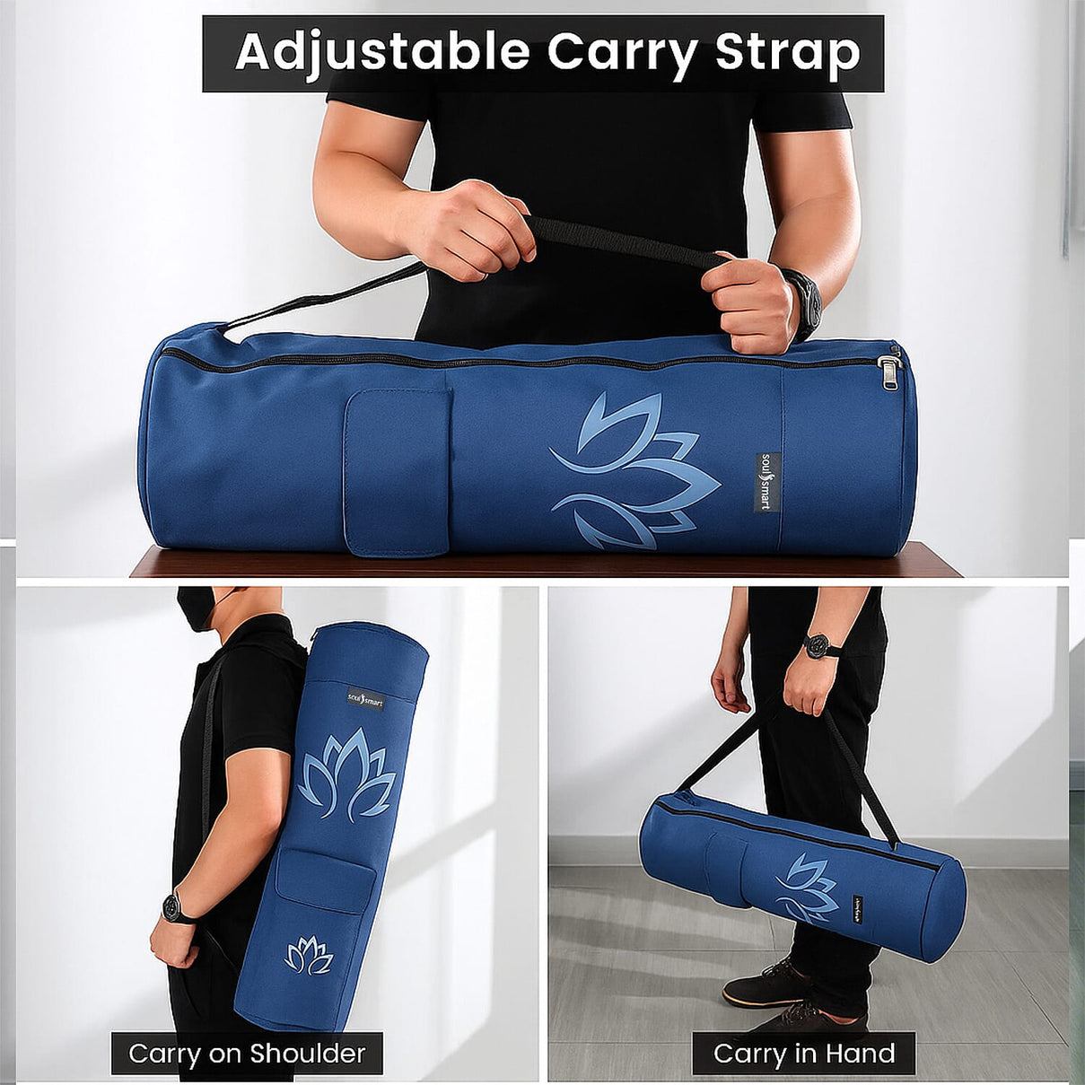 Soul Smart Lotus Printed Yoga Mat Bag - Navy and Light Blue 7558908 4