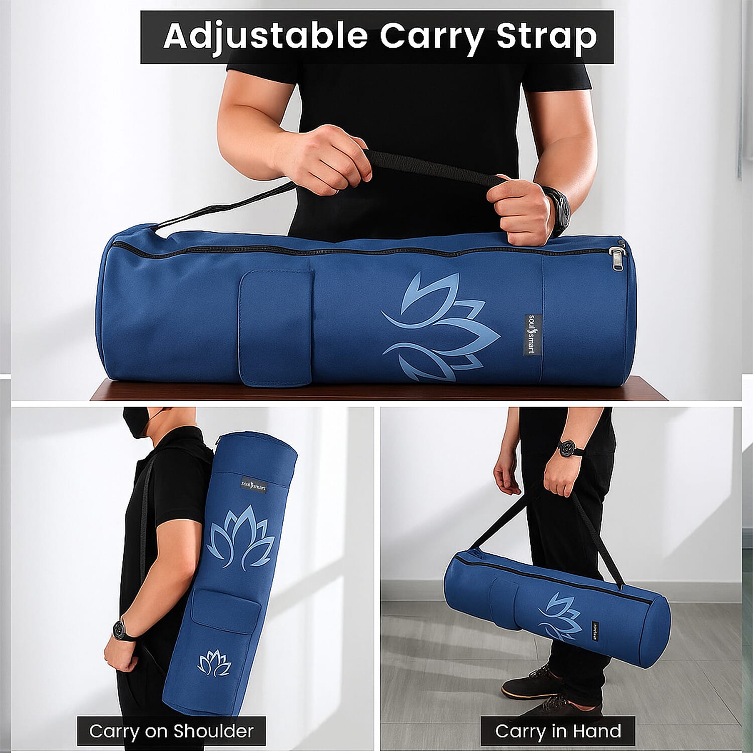 Soul Smart Lotus Printed Yoga Mat Bag - Navy and Light Blue 7558908 4