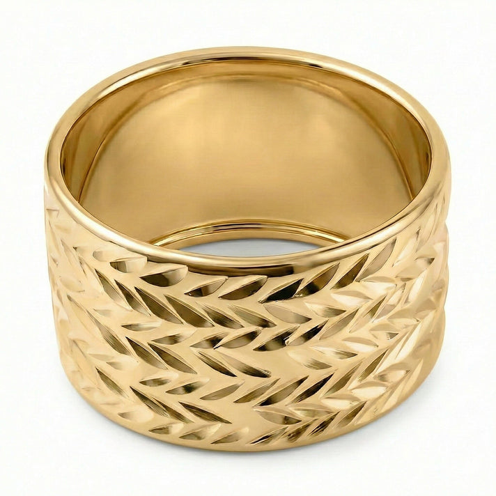 Maestro Collection - 9K Yellow Gold Diamond Cut Wedding Band Ring 7570674 1