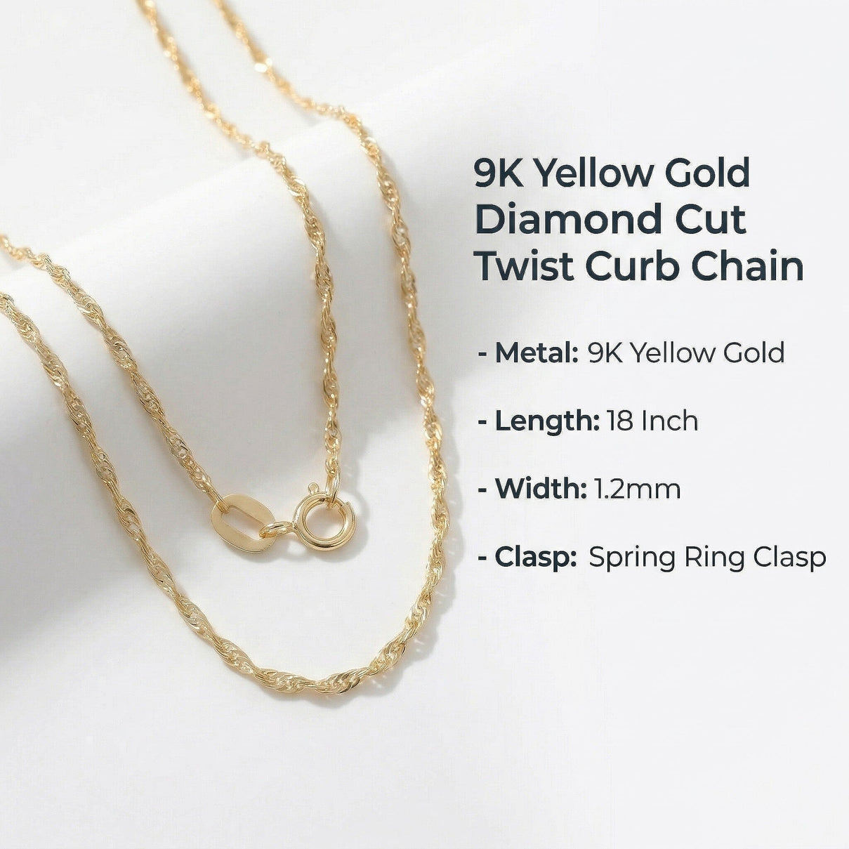Diamond Cut Twist Curb Chain 18 Inch in 9K Yellow Gold 7576691 6