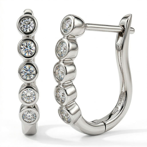One Time Close Out Deal - White Diamond Hoop Earrings in Platinum Overlay Sterling Silver