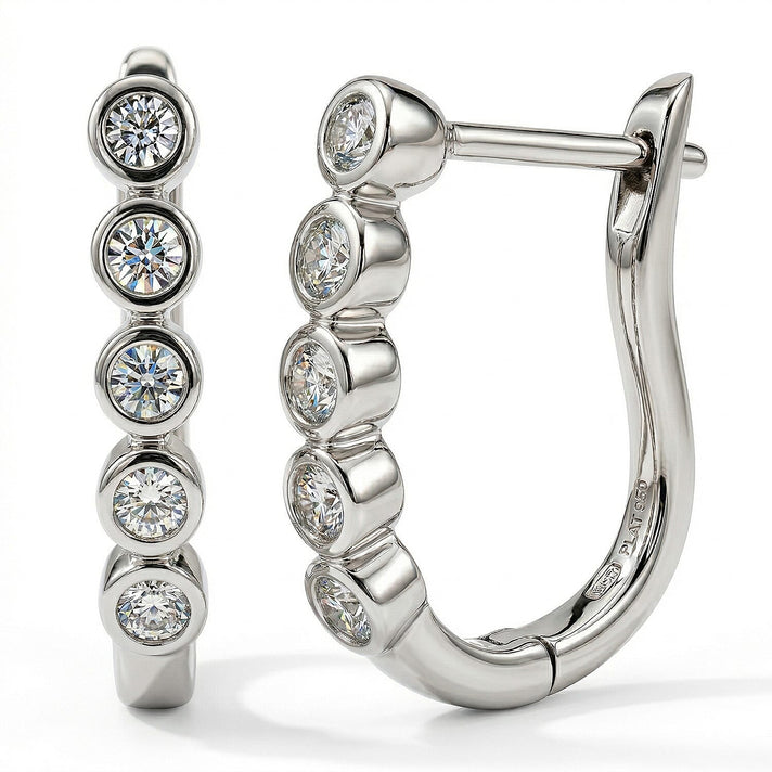 Set of 2 - Diamond Earrings with Clasp in Platinum &amp; 18K Yellow Gold Vermeil Overlays Sterling Silver 221277434 1