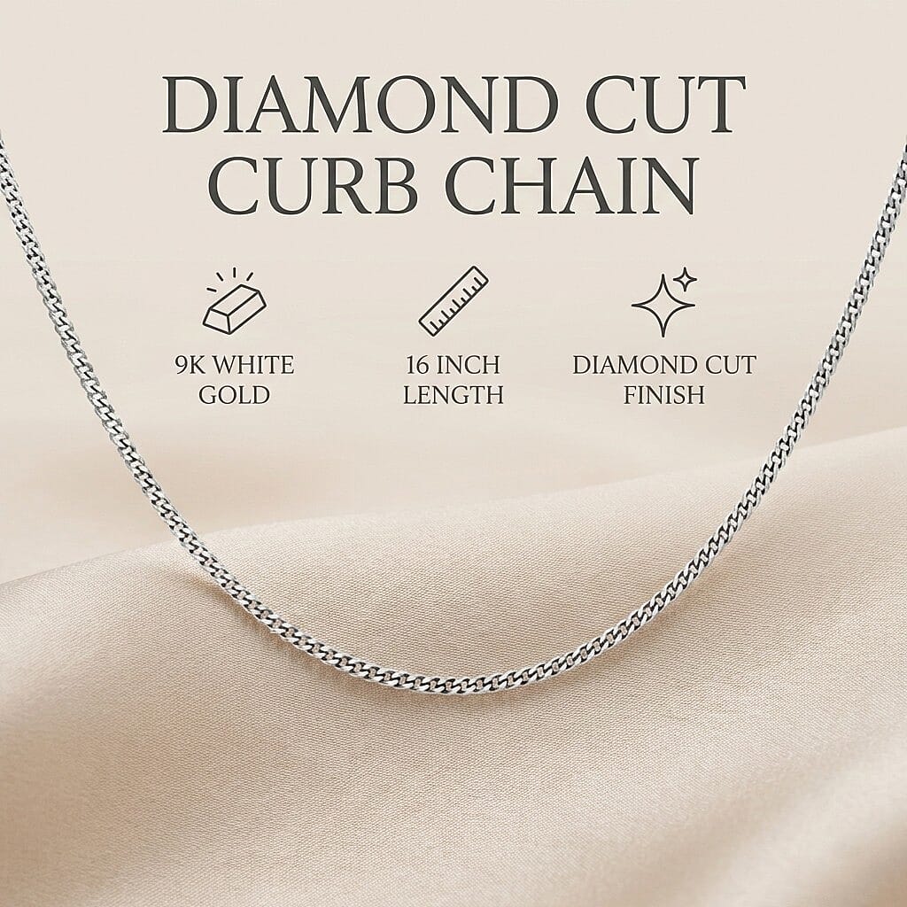 Diamond Cut Curb Chain 16 Inch in 9K White Gold 7590813 5