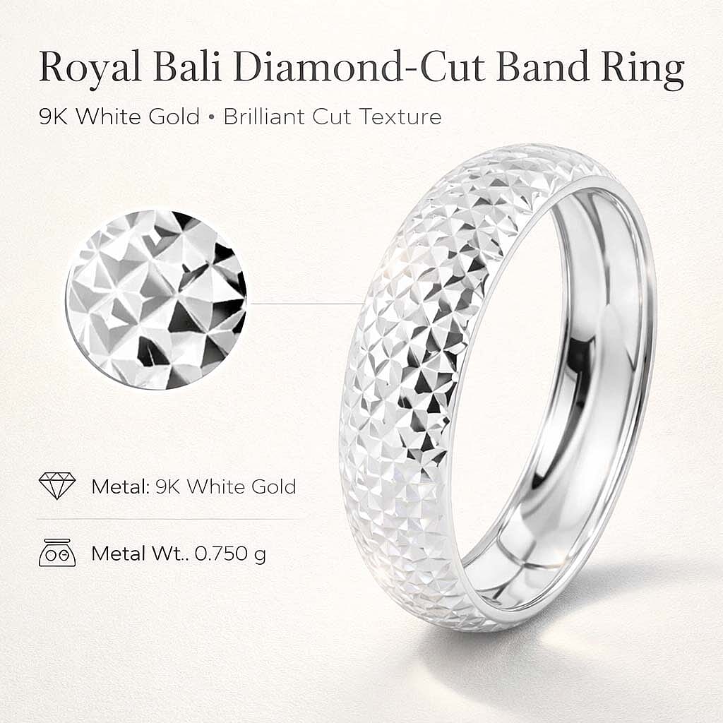 Royal Bali Collection- Diamond-Cut Wedding Band Ring in 9K White Gold 7615318 4