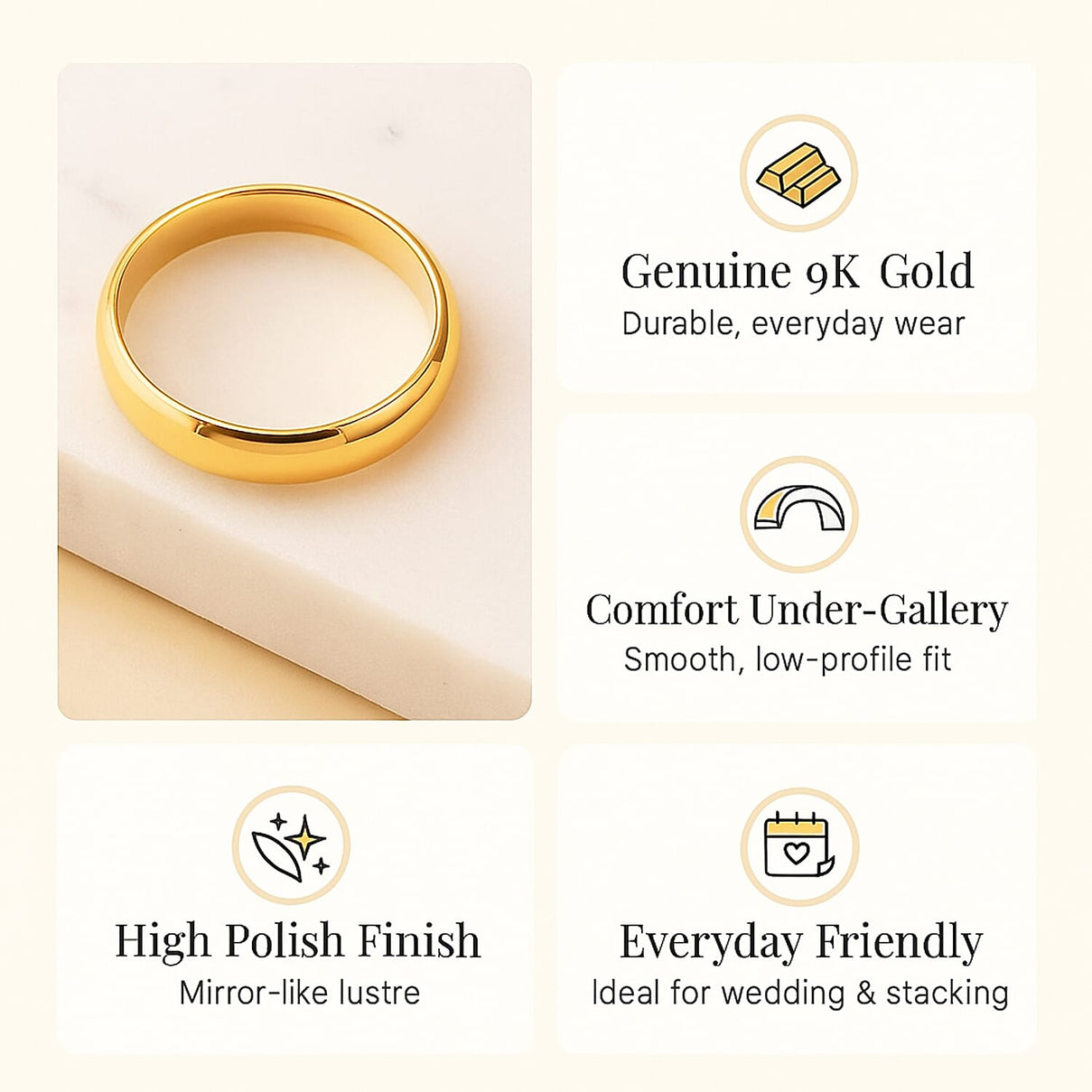 9K Yellow Gold Wedding Band Ring 7615927 2