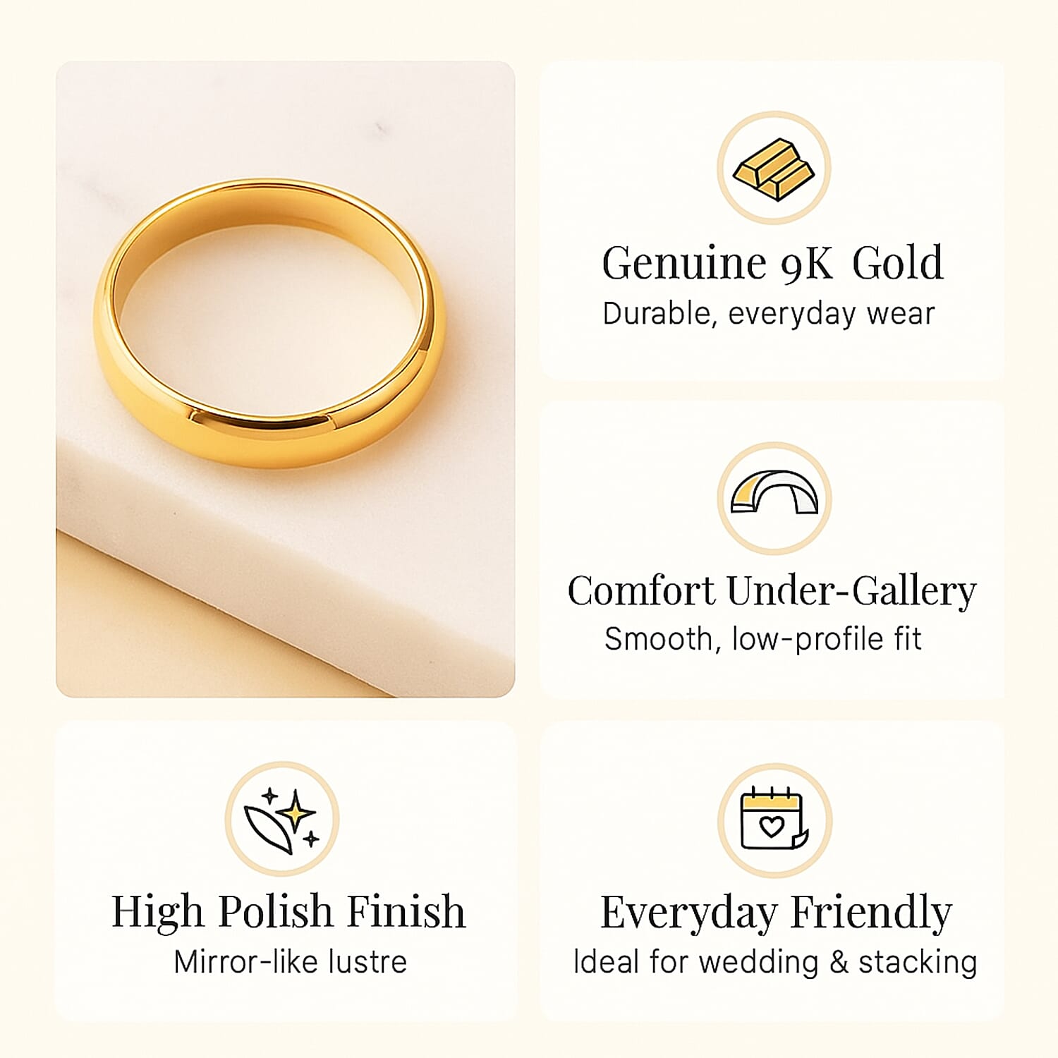 9K Yellow Gold Wedding Band Ring 7615927 2