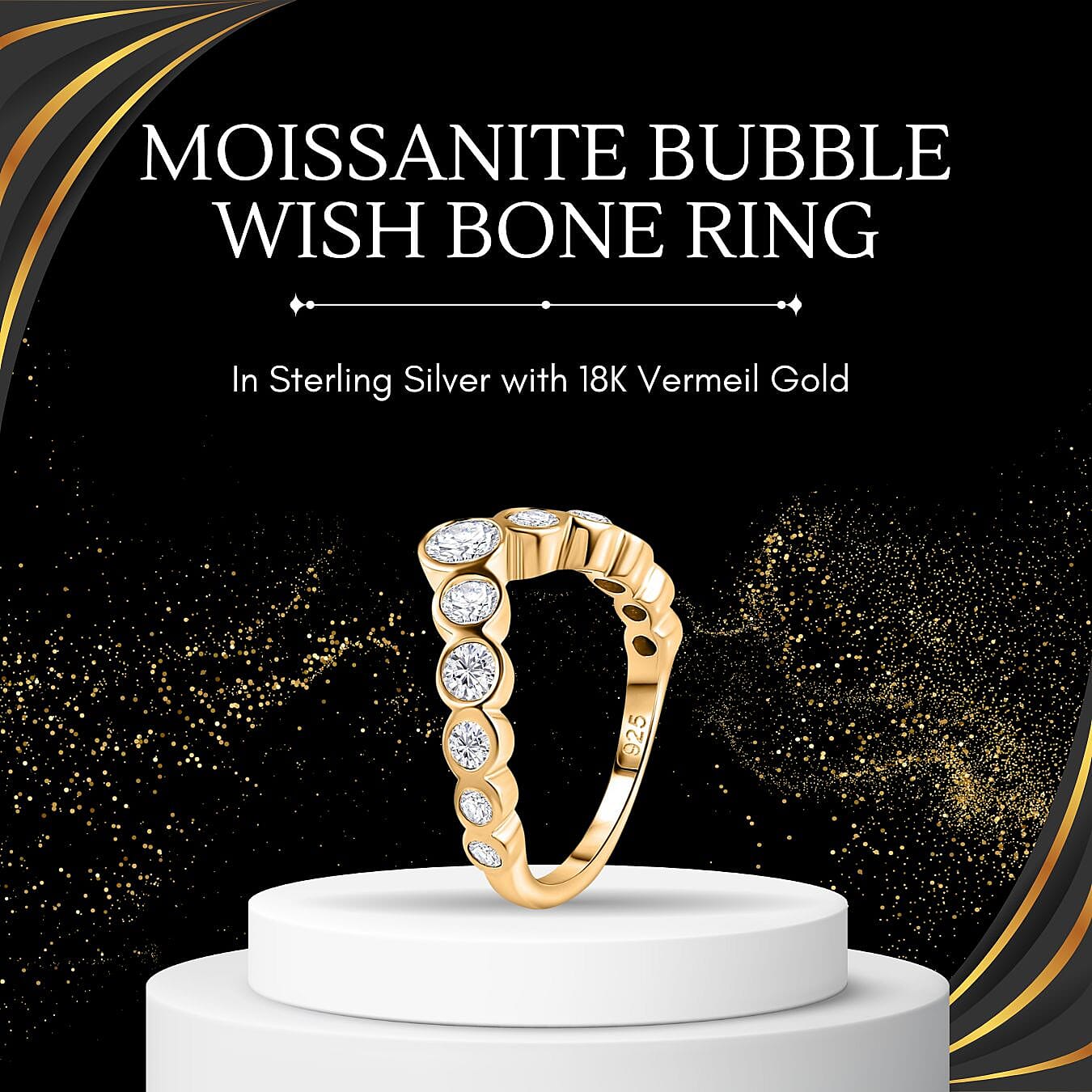 Moissanite Wishbone Ring in 18K Yellow Gold Vermeil Sterling Silver 7623890 2