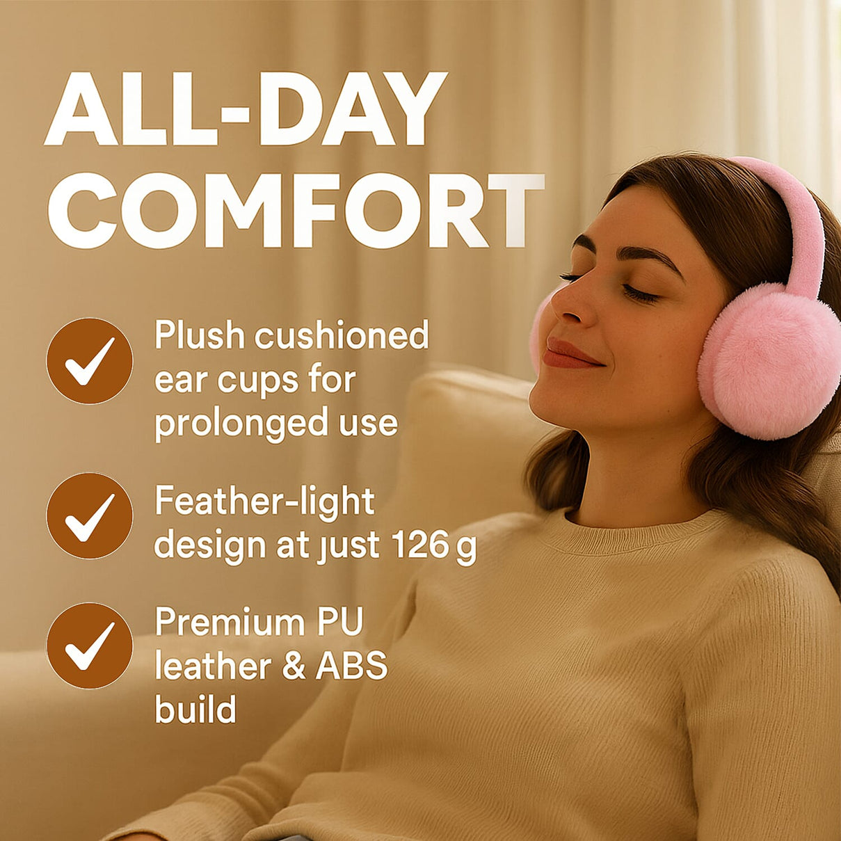 Plush Bluetooth Cushioned Headphone - Pink 7625613 3